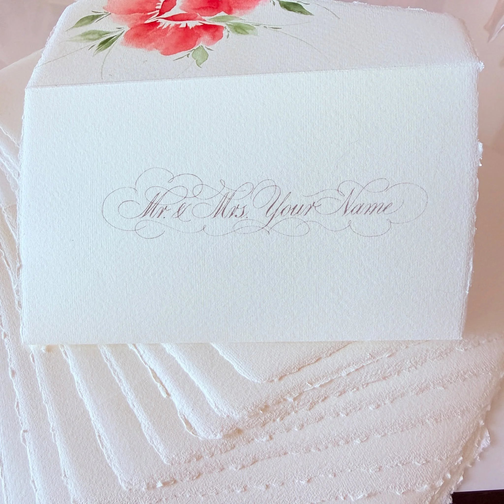 𝗛𝗢𝗪 𝗠𝗨𝗖𝗛 𝗖𝗔𝗡 𝗪𝗘 𝗙𝗟𝗢𝗨𝗥𝗜𝗦𝗛 𝗔𝗥𝗢𝗨𝗡𝗗 𝗔 𝗡𝗔𝗠𝗘

Just figuring out how much I can flourish around a name before it gets not legible.
And having fun, of course!

I can see it in gold on beautiful luxury envelopes 😉

Gouache on A