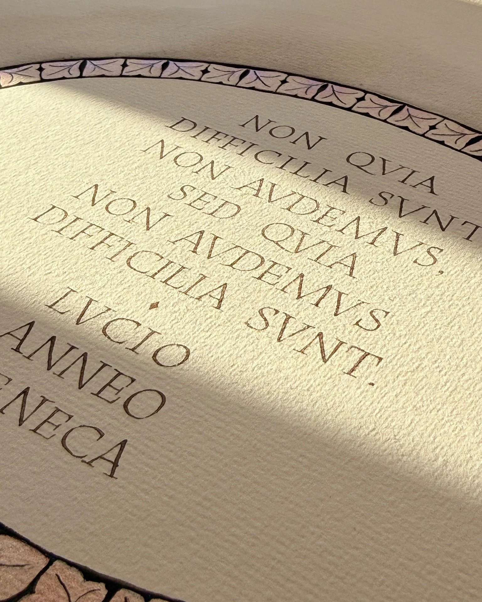 𝗦𝗘𝗡𝗘𝗖𝗔 𝗔𝗡𝗗 𝗙𝗘𝗔𝗥

Wise words from Seneca:

It&rsquo;s not that we&rsquo;re afraid because it&rsquo;s difficult.
It&rsquo;s difficult because we&rsquo;re afraid.

And the mistake in my forgotten line of text now seems to have vanished. Tha