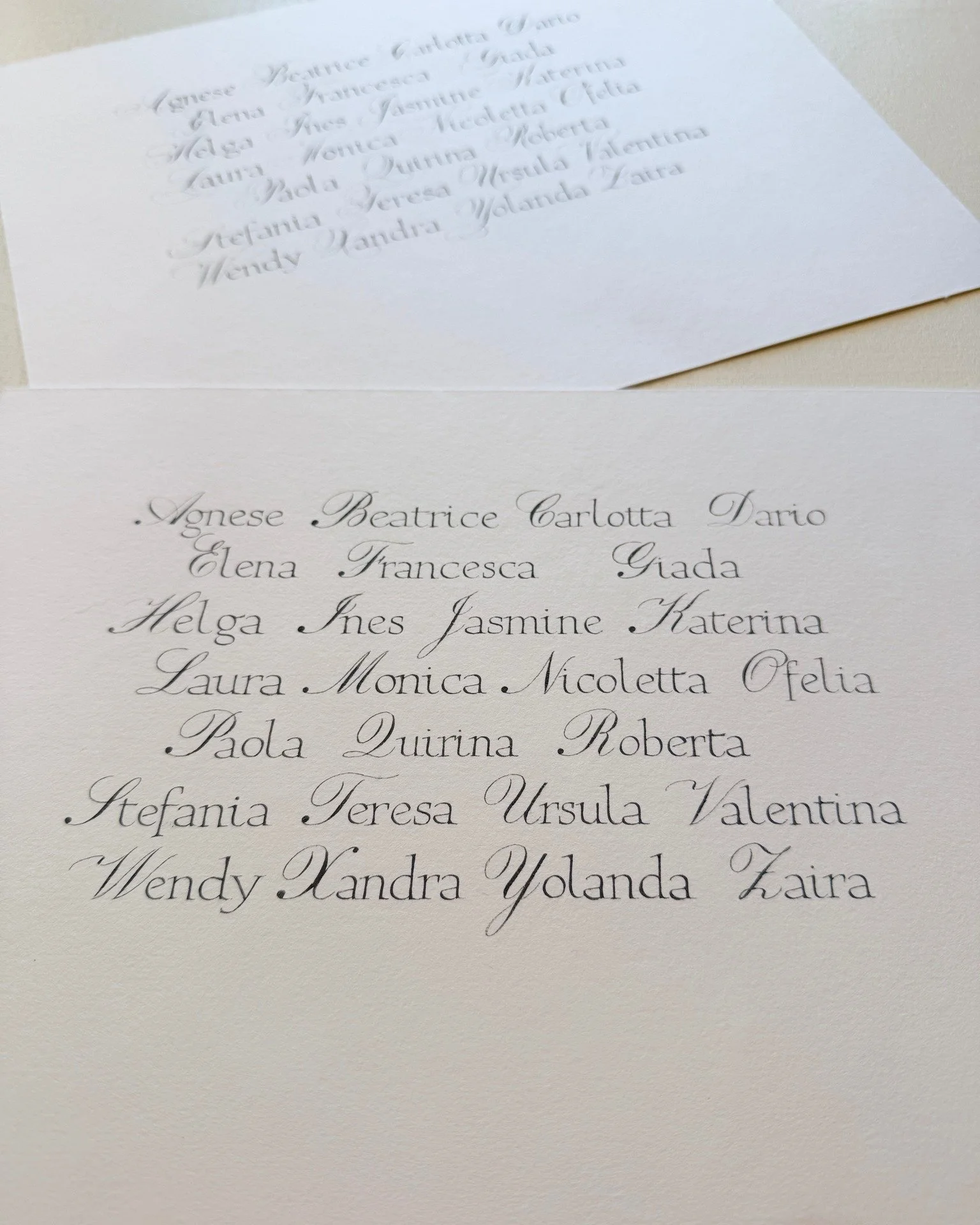 𝗖𝗢𝗡𝗧𝗔𝗠𝗜𝗡𝗔𝗧𝗜𝗢𝗡𝗦

Adding a new style to my events portfolio. Copperplate Majuscules (both formal and flourished) combined with pointed pen Roman Minuscules.

Which calligraphy style do you combine, or would you combine? Tell me in the com