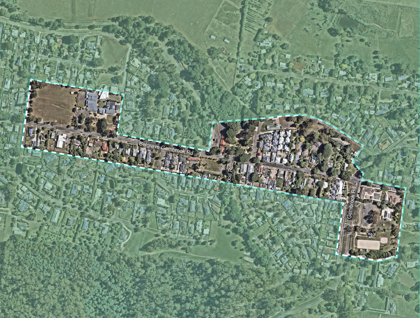 Map of Gembrook Town Centre Showing the Study Boundary for the Walking Audits and Urban Design Assessment