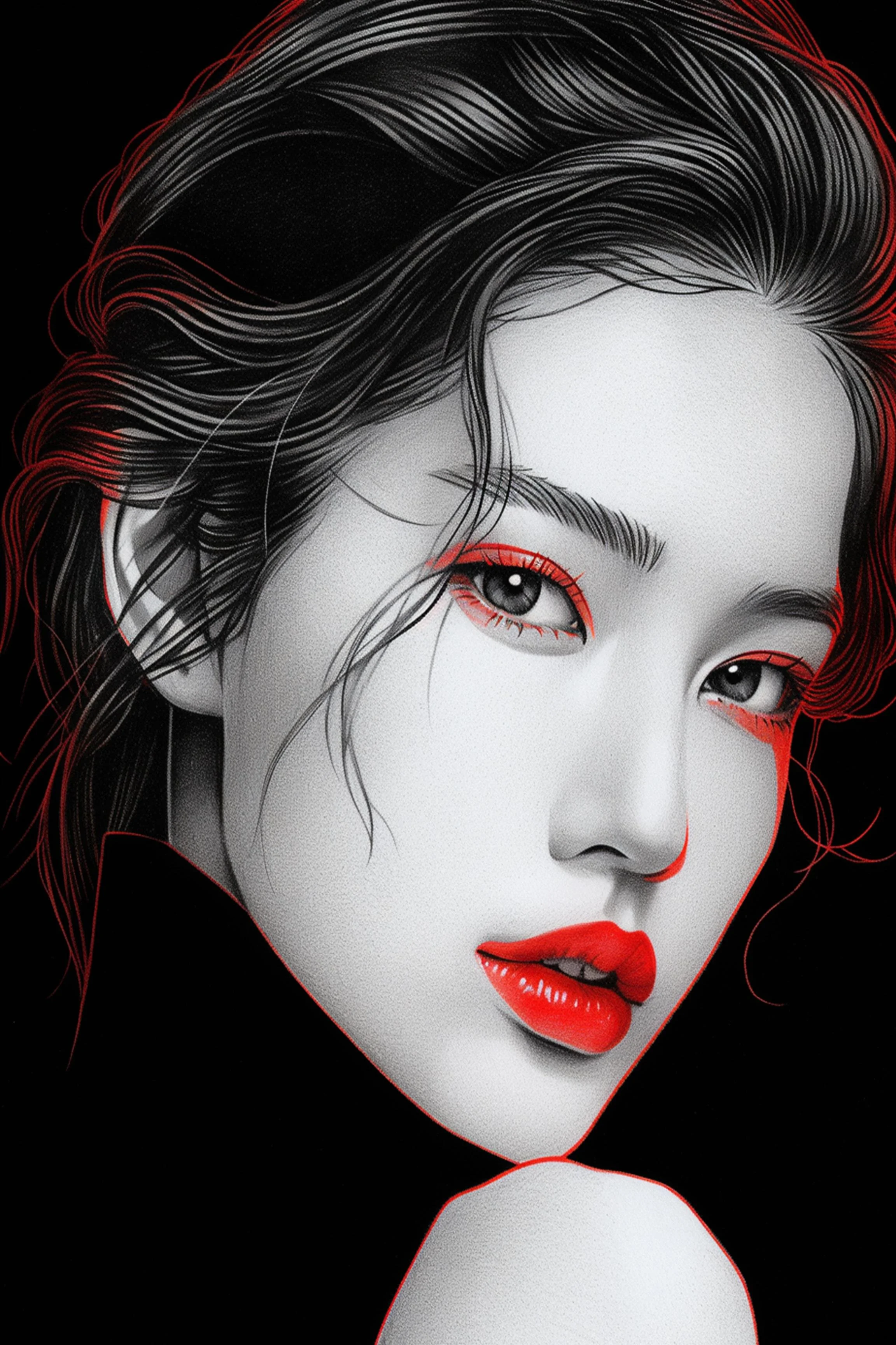 #96 Color Drawing Facial — Beauty, Style, and Expression in Every Detail.— 24H × 36 W Digital Art - MWS-CDF--0096