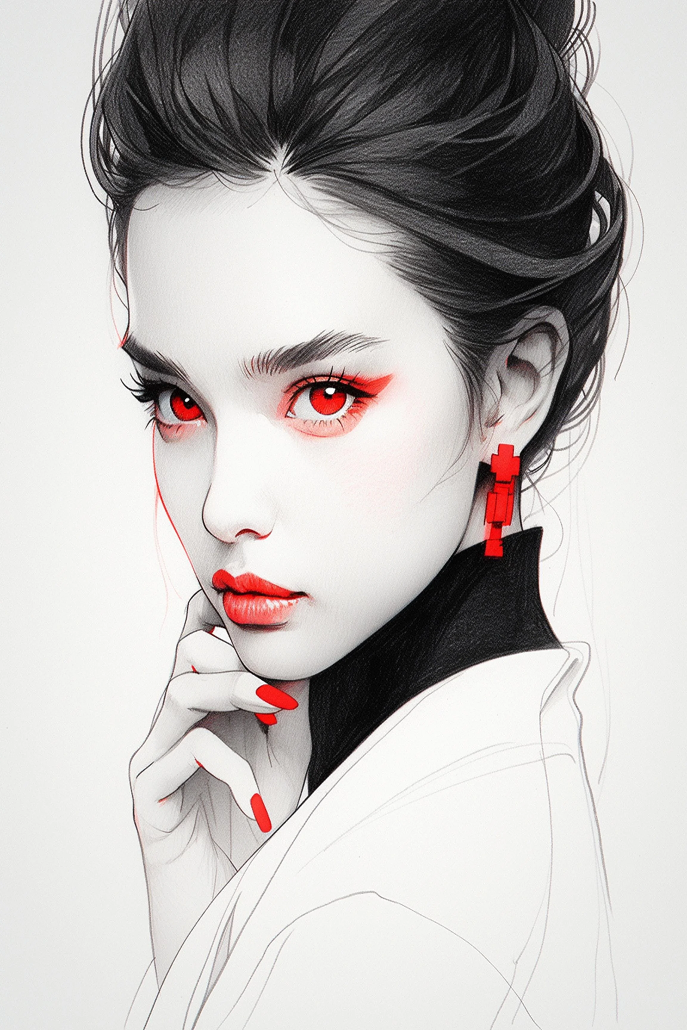 #80 Color Drawing Facial — Beauty, Style, and Expression in Every Detail.— 24H × 36 W Digital Art - MWS-CDF--0080
