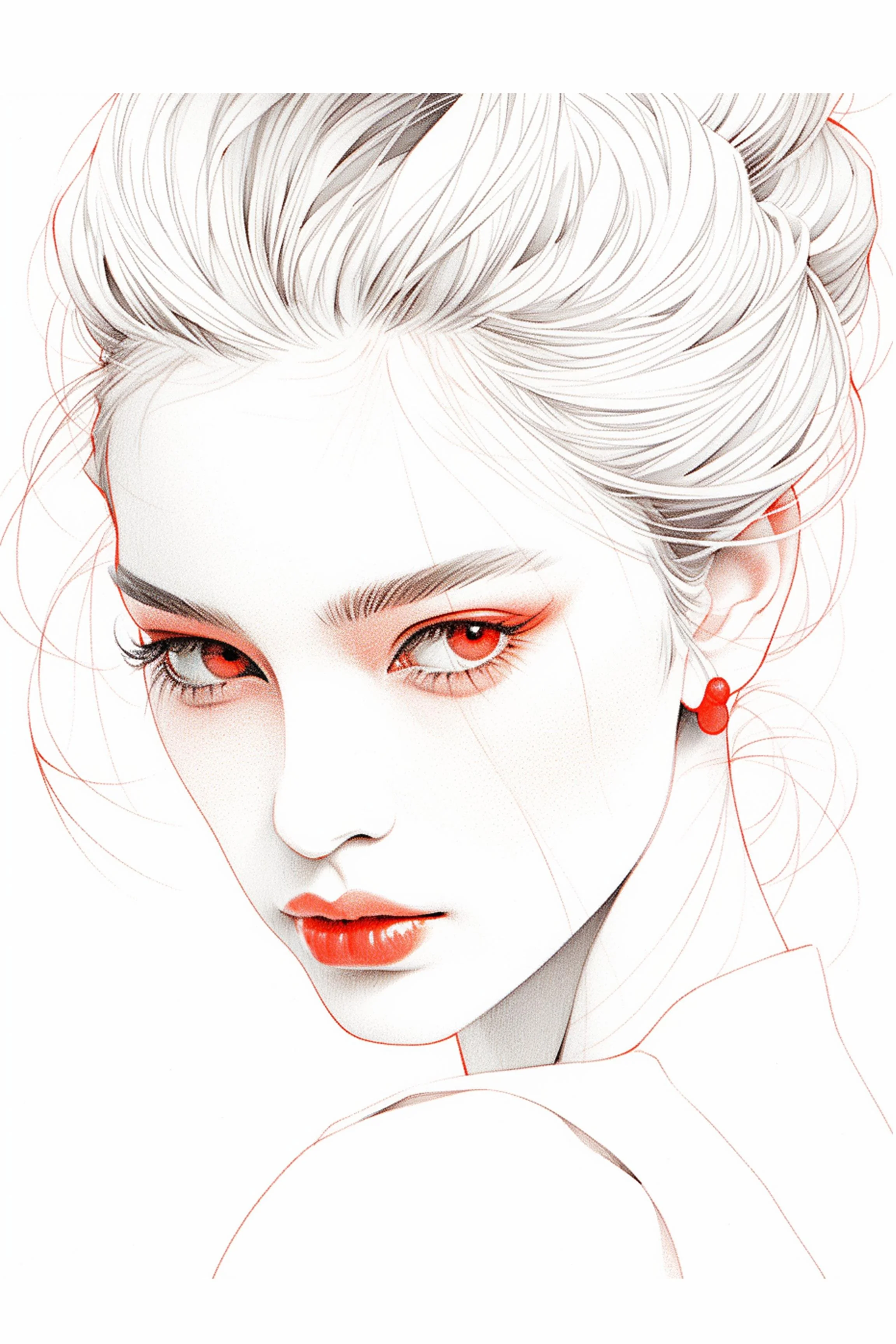 #54 Color Drawing Facial — Beauty, Style, and Expression in Every Detail.— 24H × 36 W Digital Art - MWS-CDF--0054