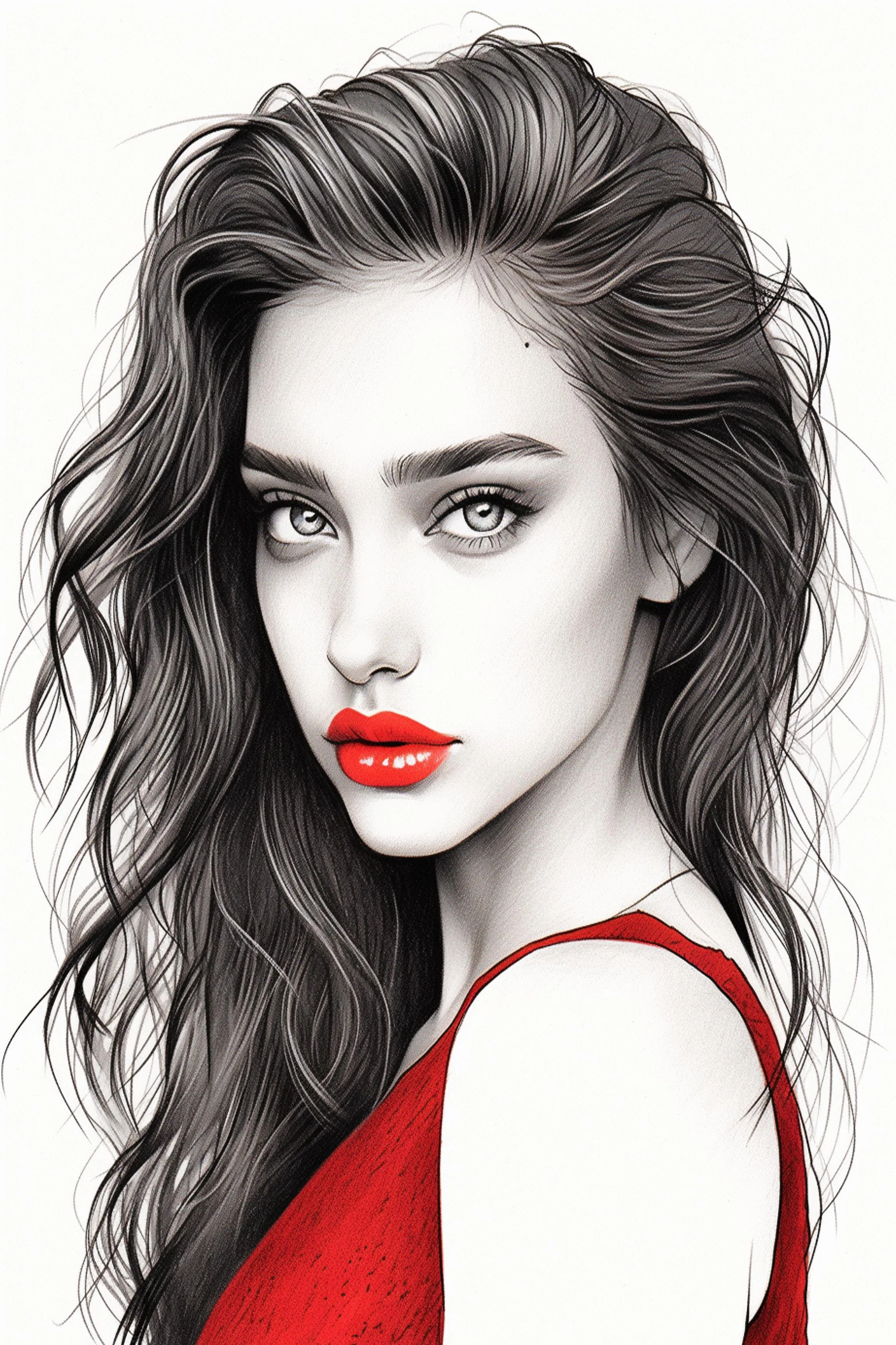 #157 Color Drawing Facial — Beauty, Style, and Expression in Every Detail.— 24H × 36 W Digital Art - MWS-CDF--0157