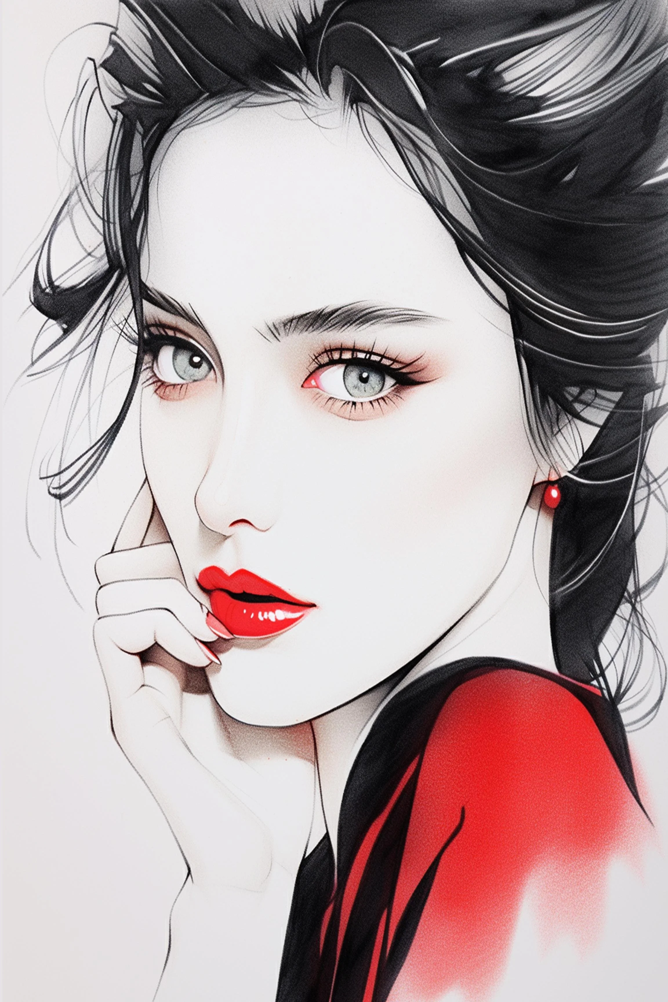 #66 Color Drawing Facial — Beauty, Style, and Expression in Every Detail.— 24H × 36 W Digital Art - MWS-CDF--0066