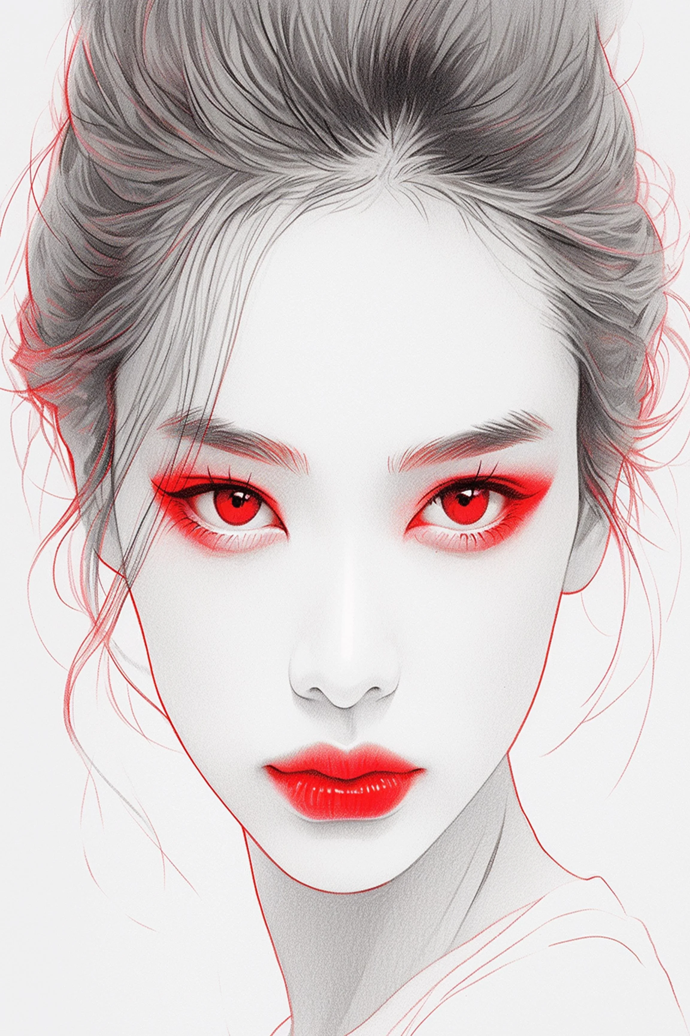 #82 Color Drawing Facial — Beauty, Style, and Expression in Every Detail.— 24H × 36 W Digital Art - MWS-CDF--0082