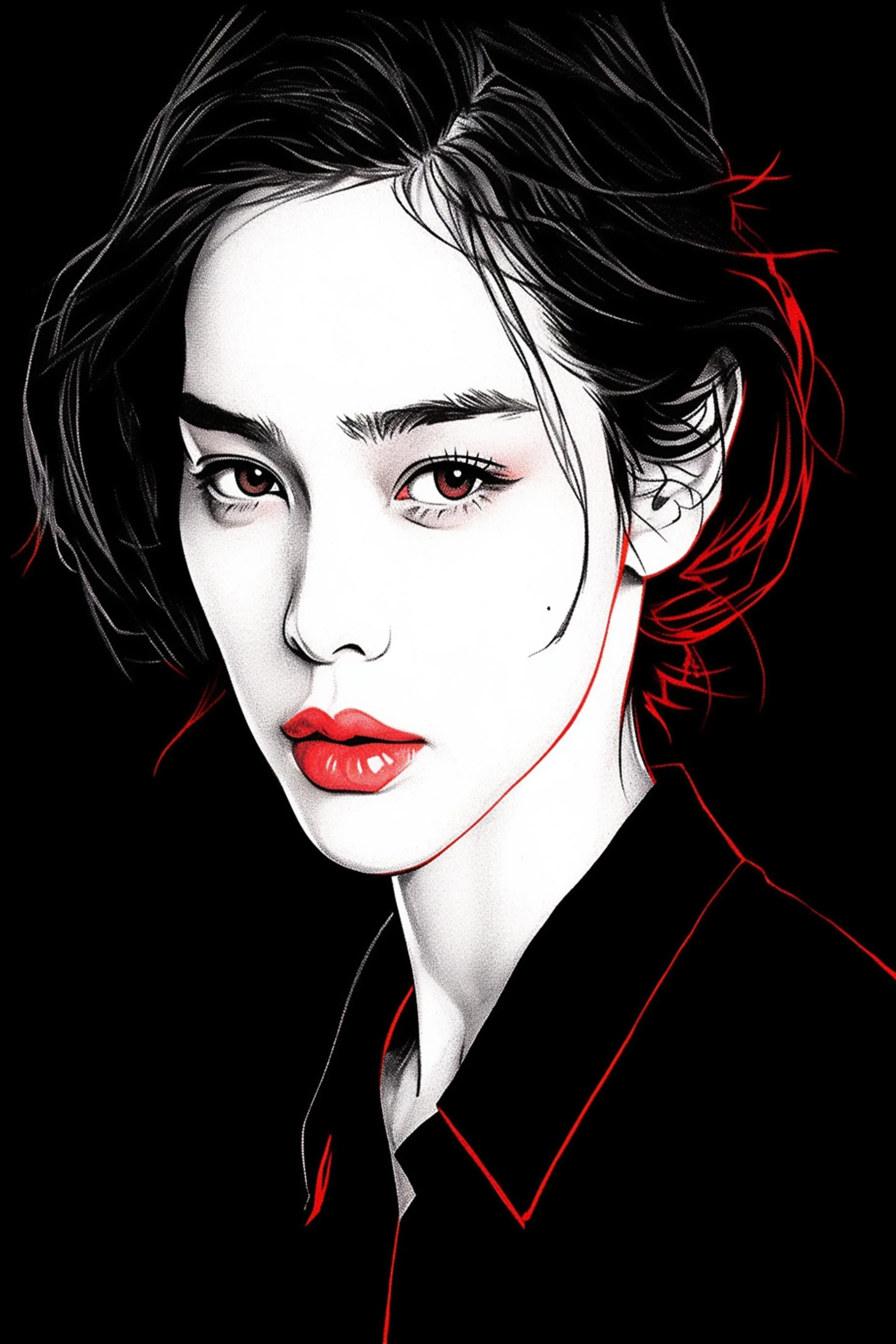 #92 Color Drawing Facial — Beauty, Style, and Expression in Every Detail.— 24H × 36 W Digital Art - MWS-CDF--0092