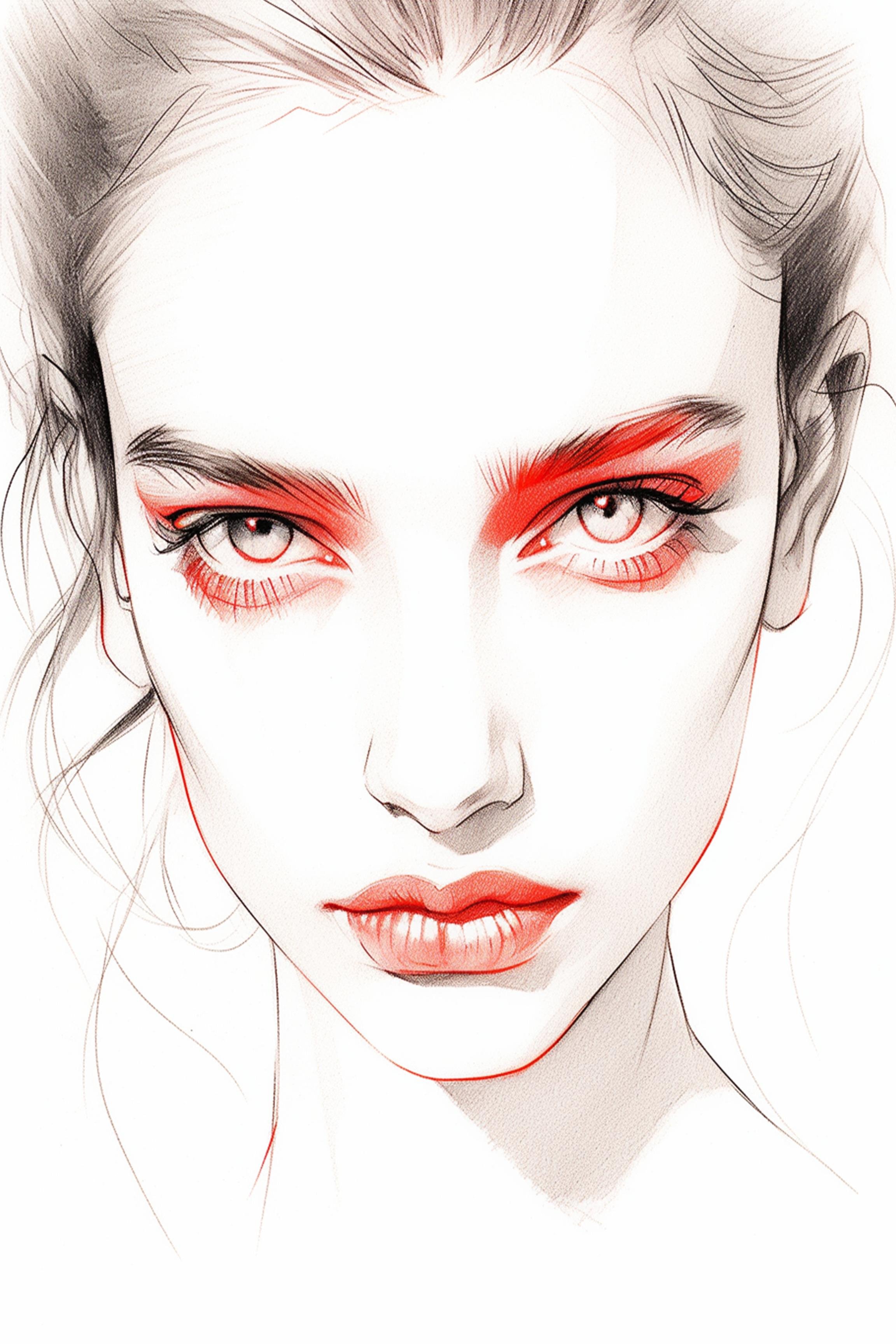#153 Color Drawing Facial — Beauty, Style, and Expression in Every Detail.— 24H × 36 W Digital Art - MWS-CDF--0153