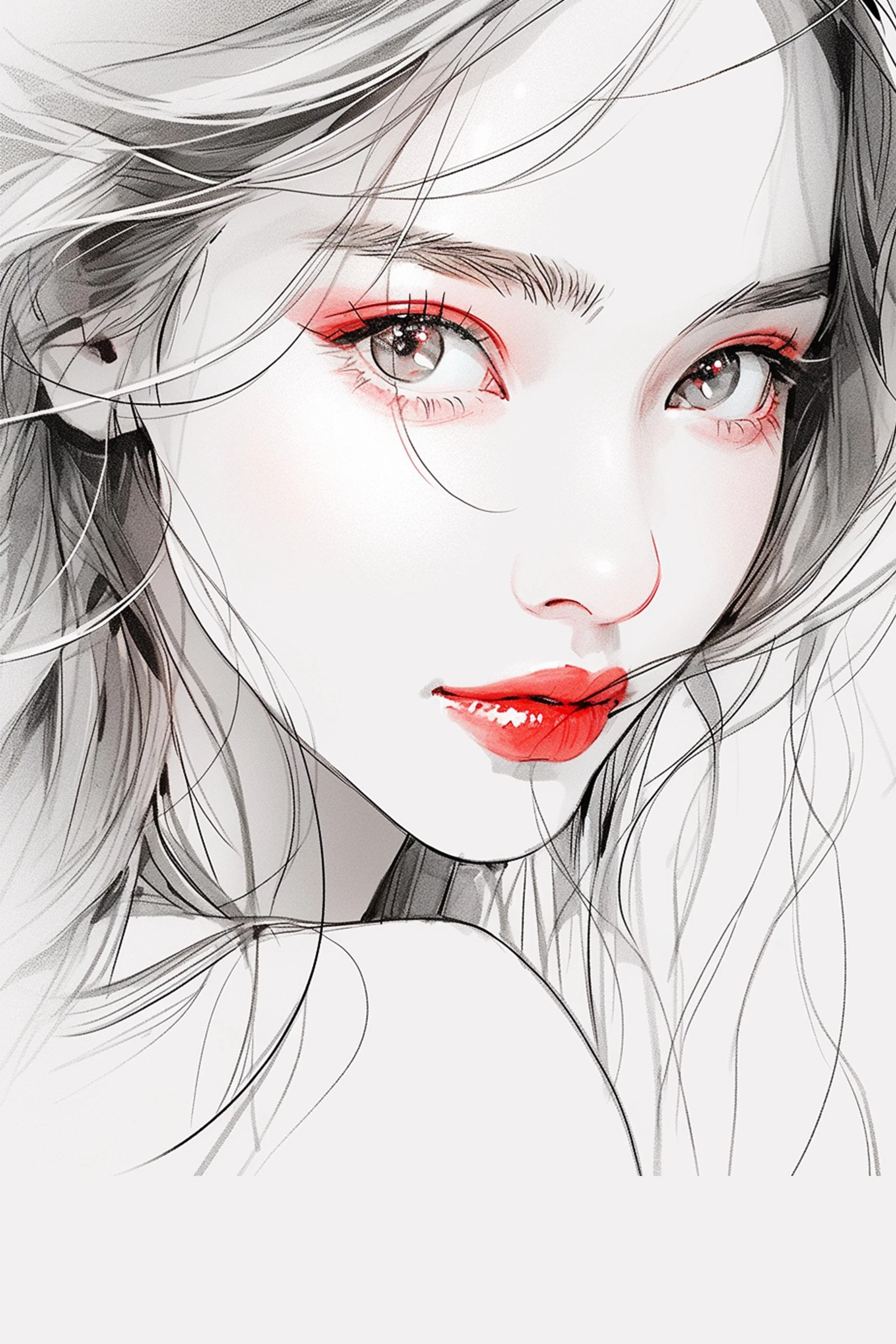 #32 Color Drawing Facial — Beauty, Style, and Expression in Every Detail.— 24H × 36 W Digital Art - MWS-CDF--0032