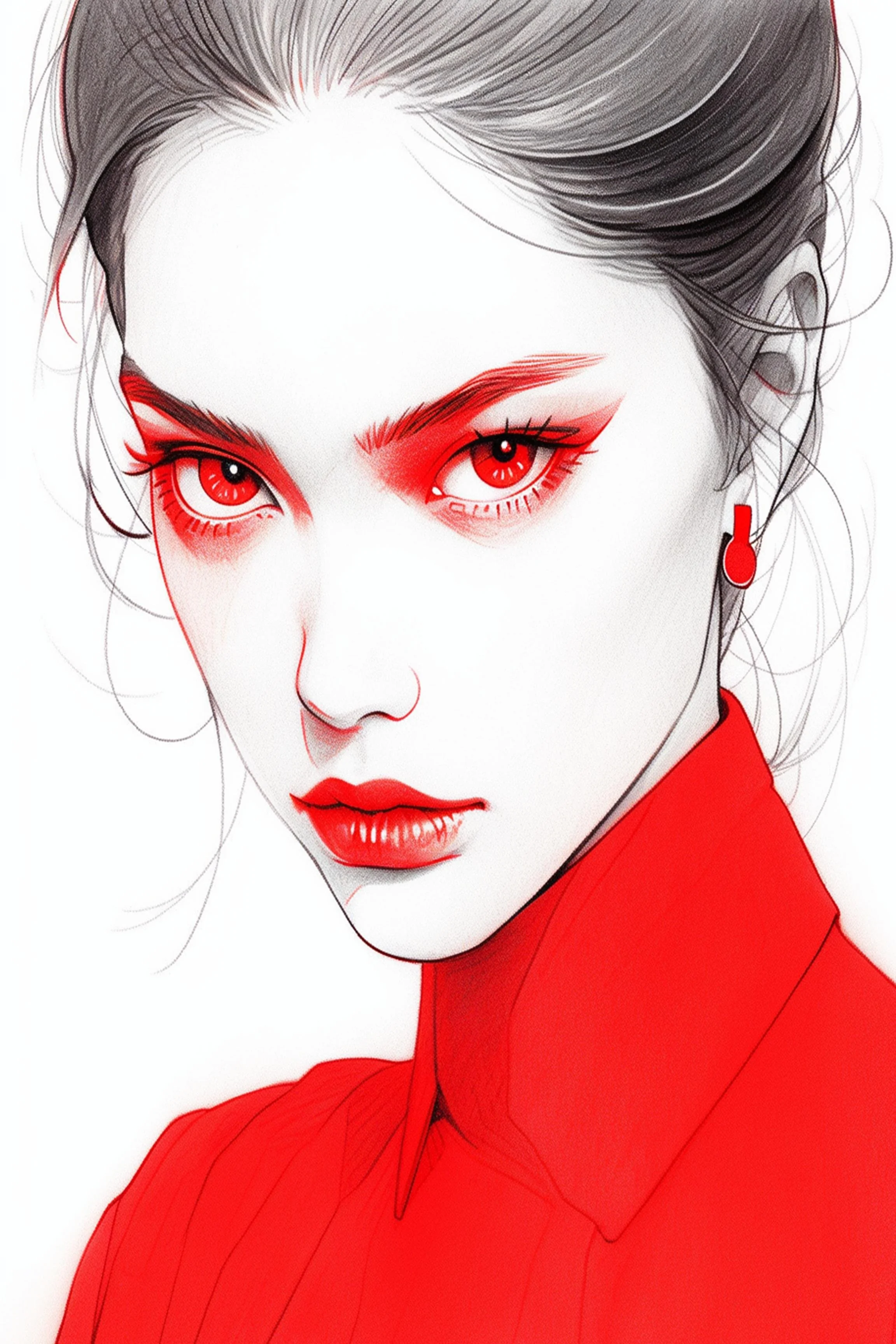 #95 Color Drawing Facial — Beauty, Style, and Expression in Every Detail.— 24H × 36 W Digital Art - MWS-CDF--0095