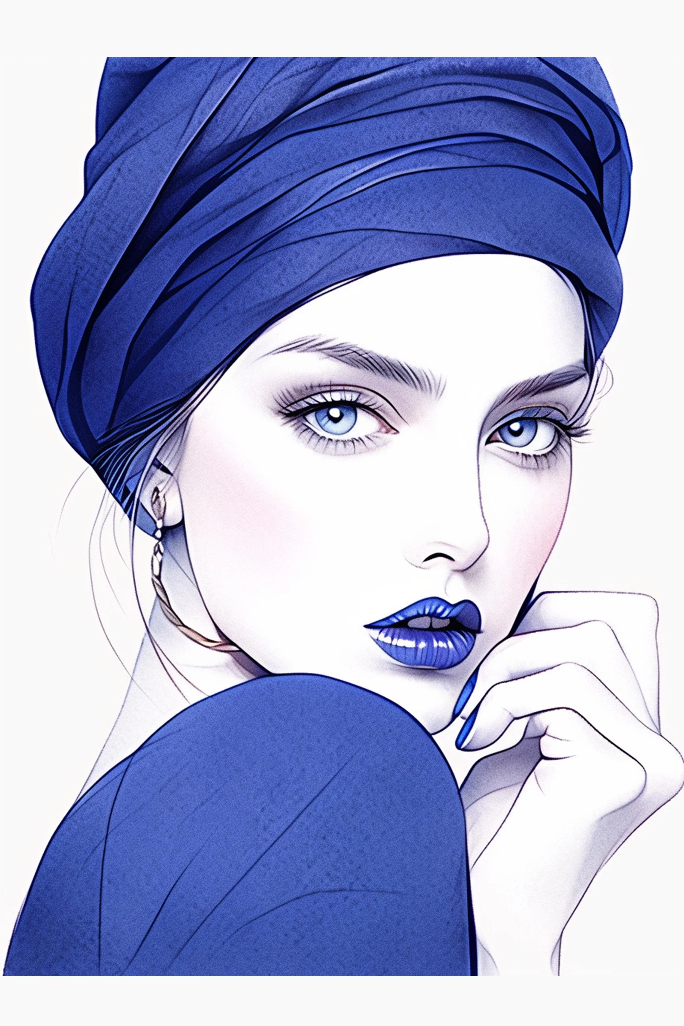 #48 Color Drawing Facial — Beauty, Style, and Expression in Every Detail.— 24H × 36 W Digital Art - MWS-CDF--0048