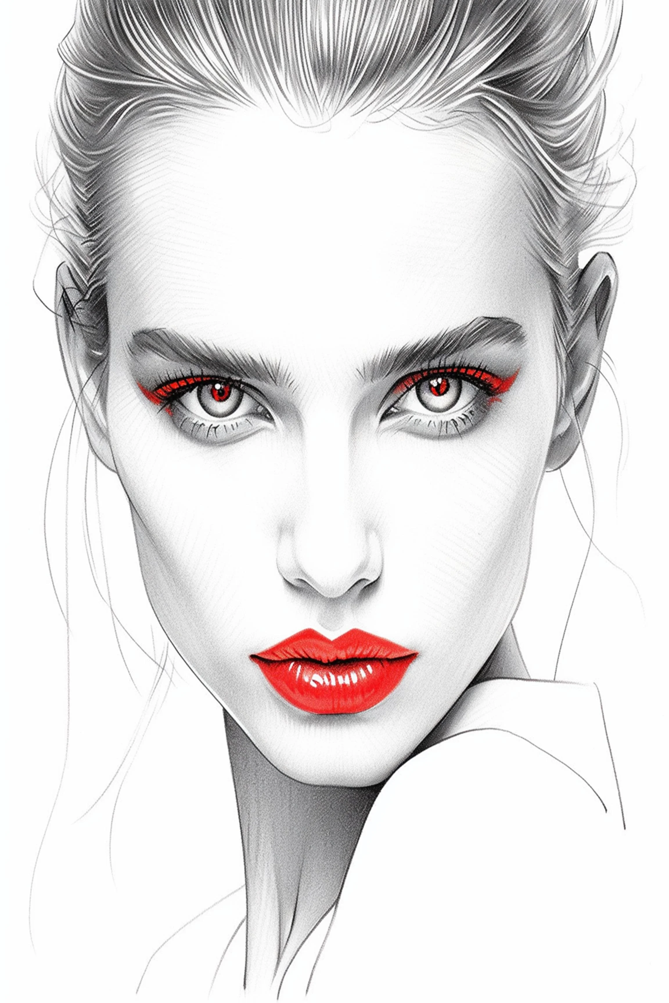 #156 Color Drawing Facial — Beauty, Style, and Expression in Every Detail.— 24H × 36 W Digital Art - MWS-CDF--0156