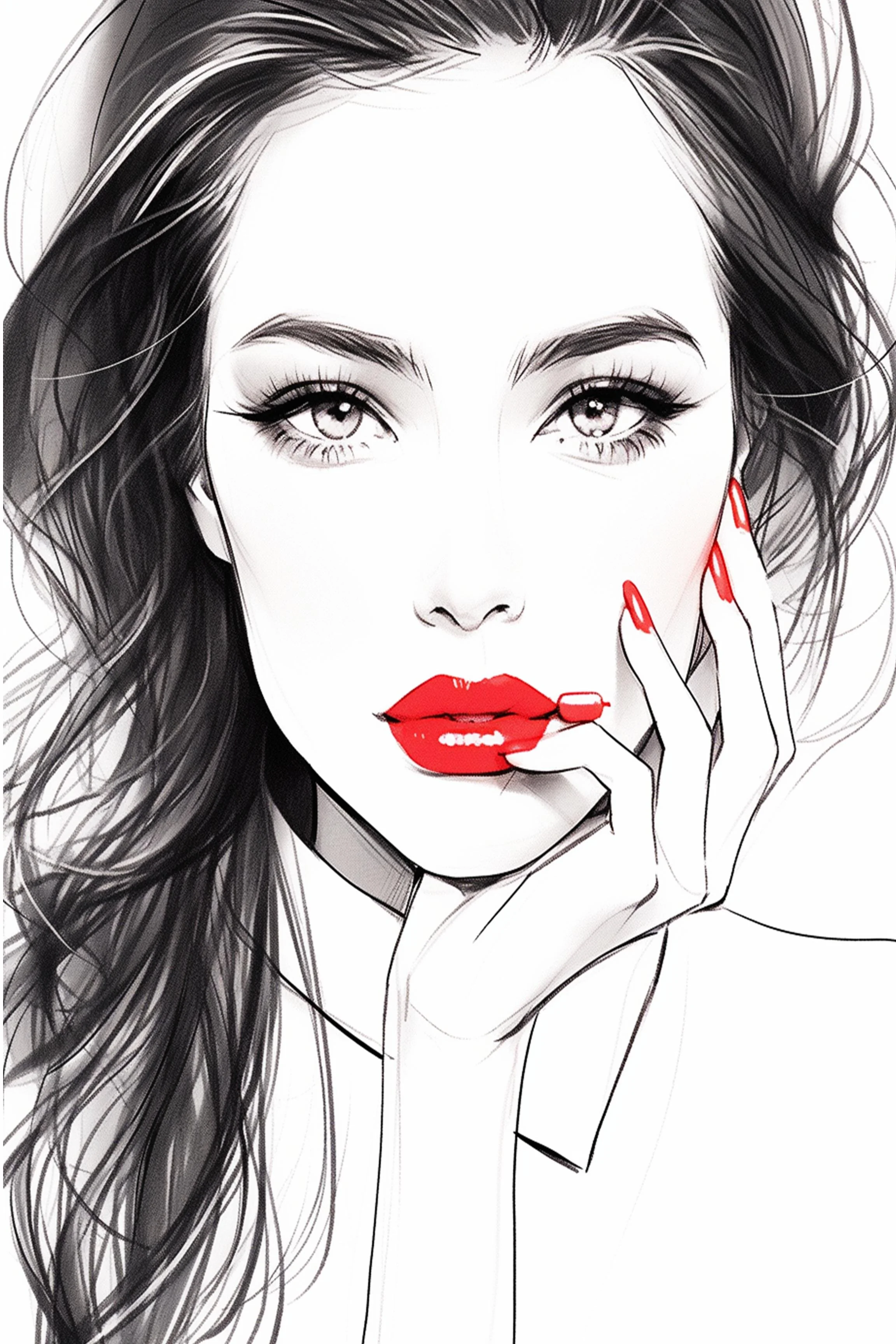 #81 Color Drawing Facial — Beauty, Style, and Expression in Every Detail.— 24H × 36 W Digital Art - MWS-CDF--0081