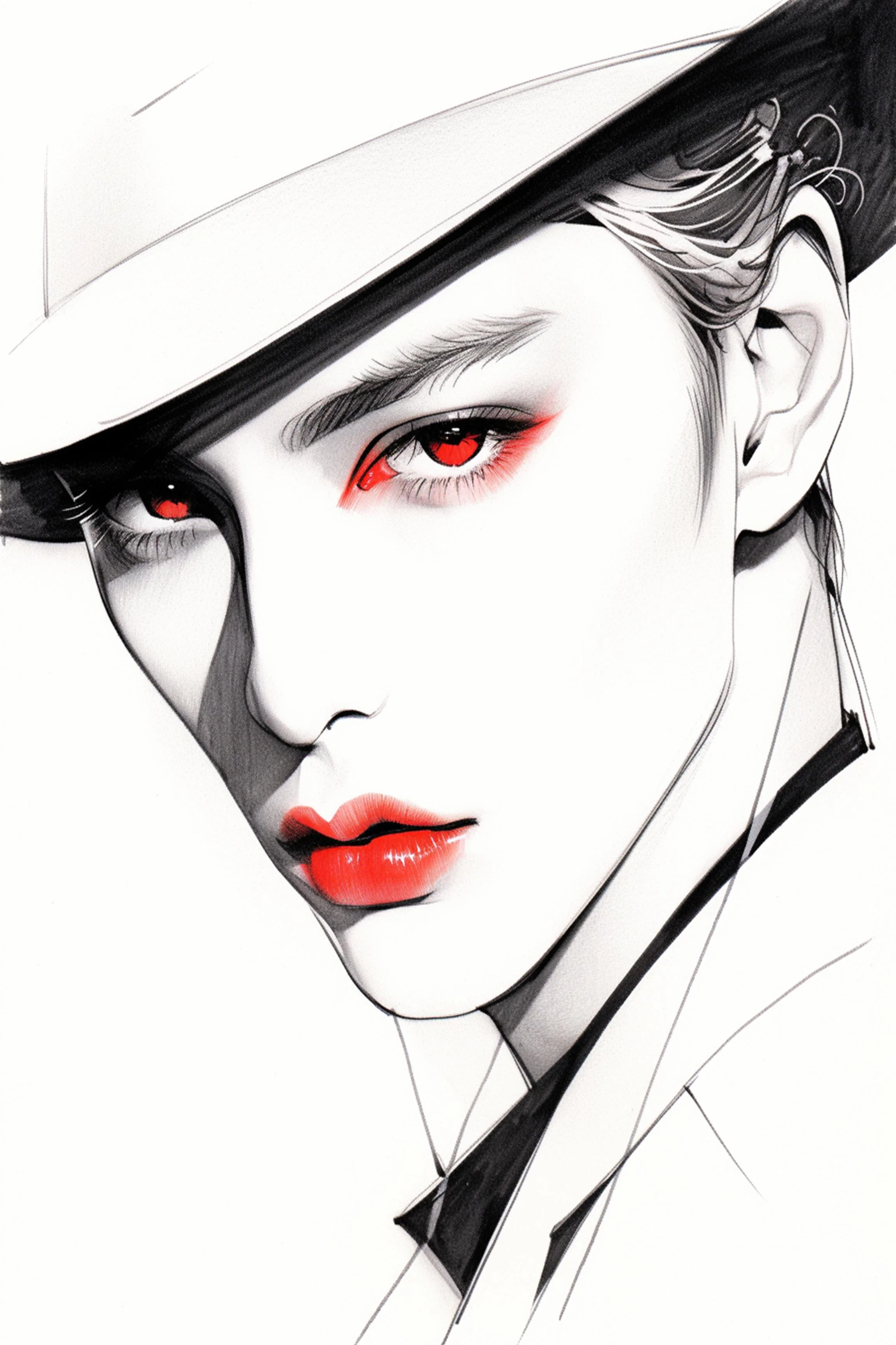 #187 Color Drawing Facial — Beauty, Style, and Expression in Every Detail.— 24H × 36 W Digital Art - MWS-CDF--0187