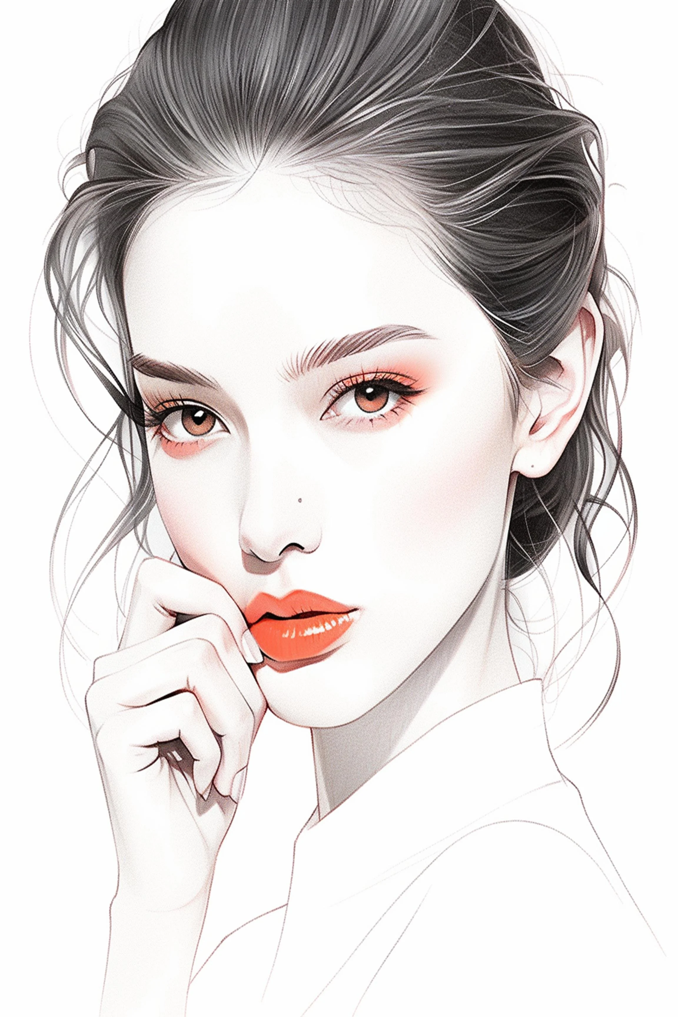 #74 Color Drawing Facial — Beauty, Style, and Expression in Every Detail.— 24H × 36 W Digital Art - MWS-CDF--0074