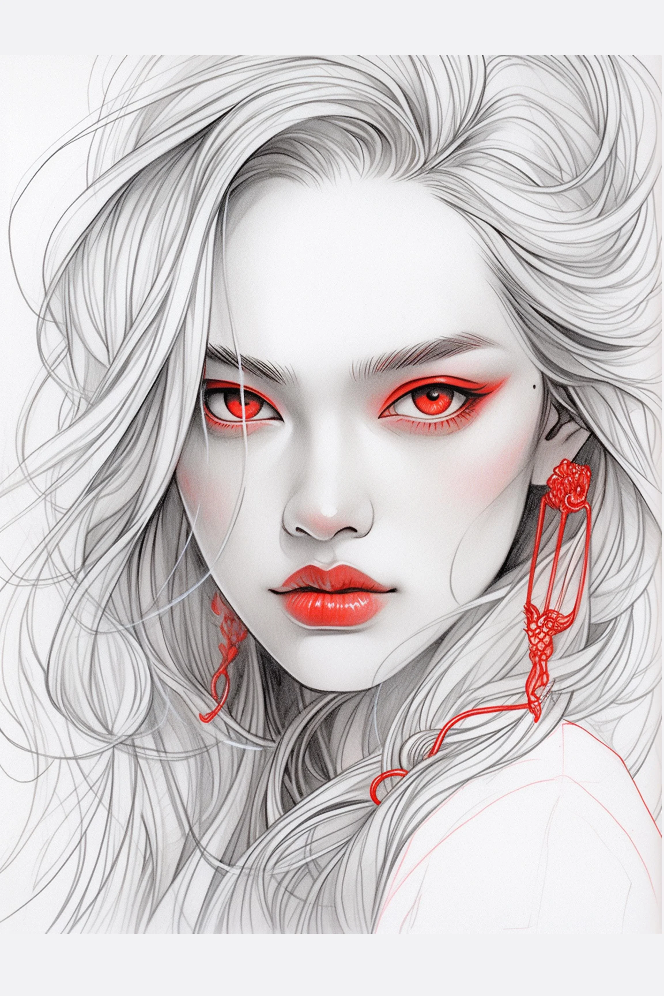 #40 Color Drawing Facial — Beauty, Style, and Expression in Every Detail.— 24H × 36 W Digital Art - MWS-CDF--0040