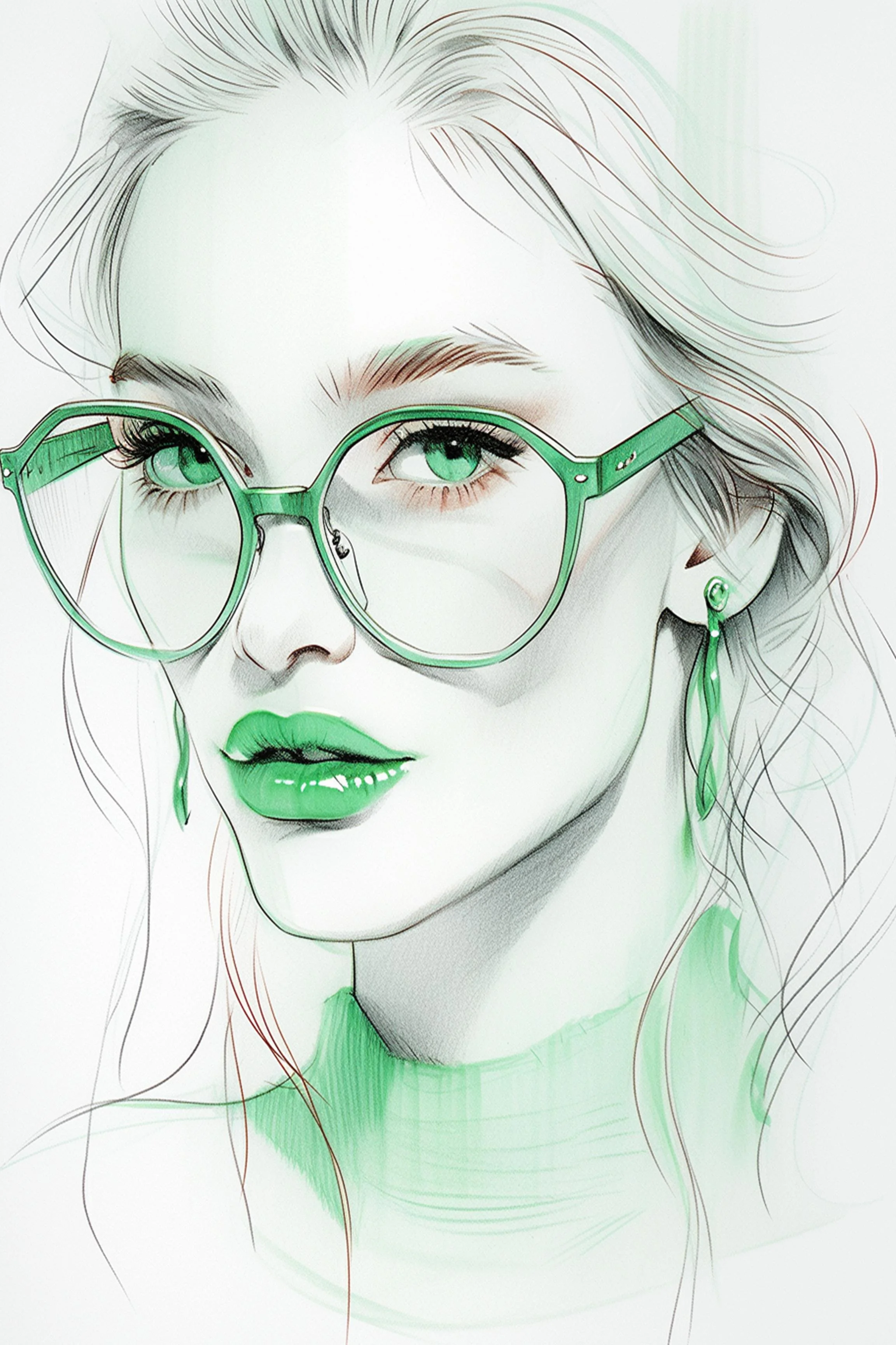 #104 Color Drawing Facial — Beauty, Style, and Expression in Every Detail.— 24H × 36 W Digital Art - MWS-CDF--0104