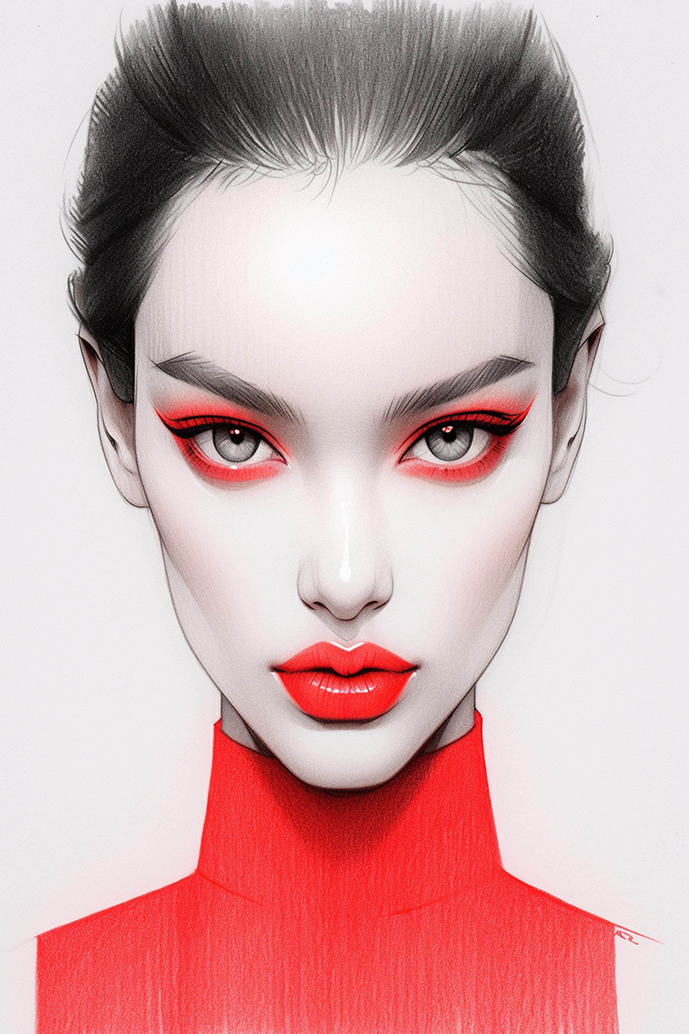 #77 Color Drawing Facial — Beauty, Style, and Expression in Every Detail.— 24H × 36 W Digital Art - MWS-CDF--0077