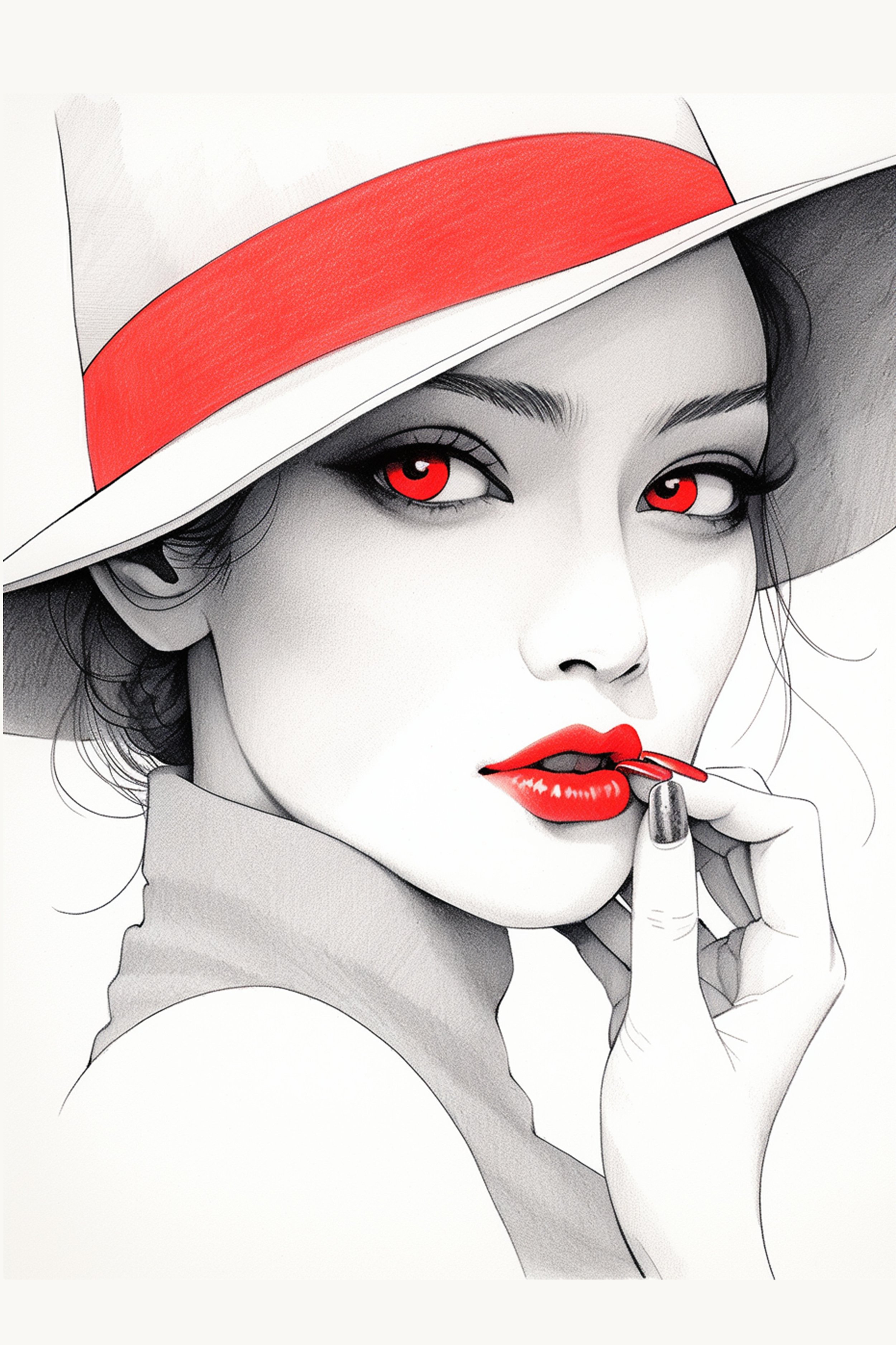 #58 Color Drawing Facial — Beauty, Style, and Expression in Every Detail.— 24H × 36 W Digital Art - MWS-CDF--0058