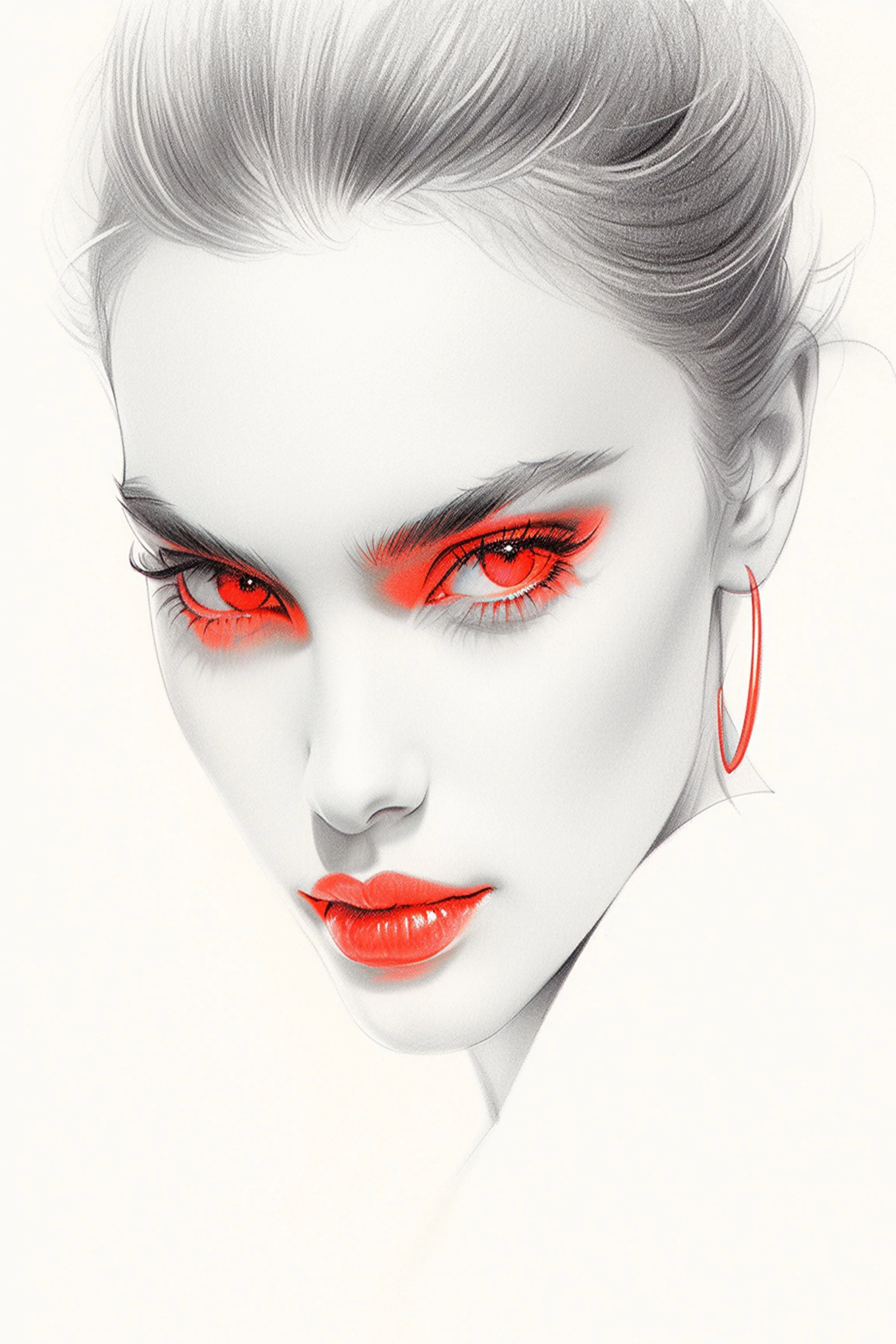 #154 Color Drawing Facial — Beauty, Style, and Expression in Every Detail.— 24H × 36 W Digital Art - MWS-CDF--0154