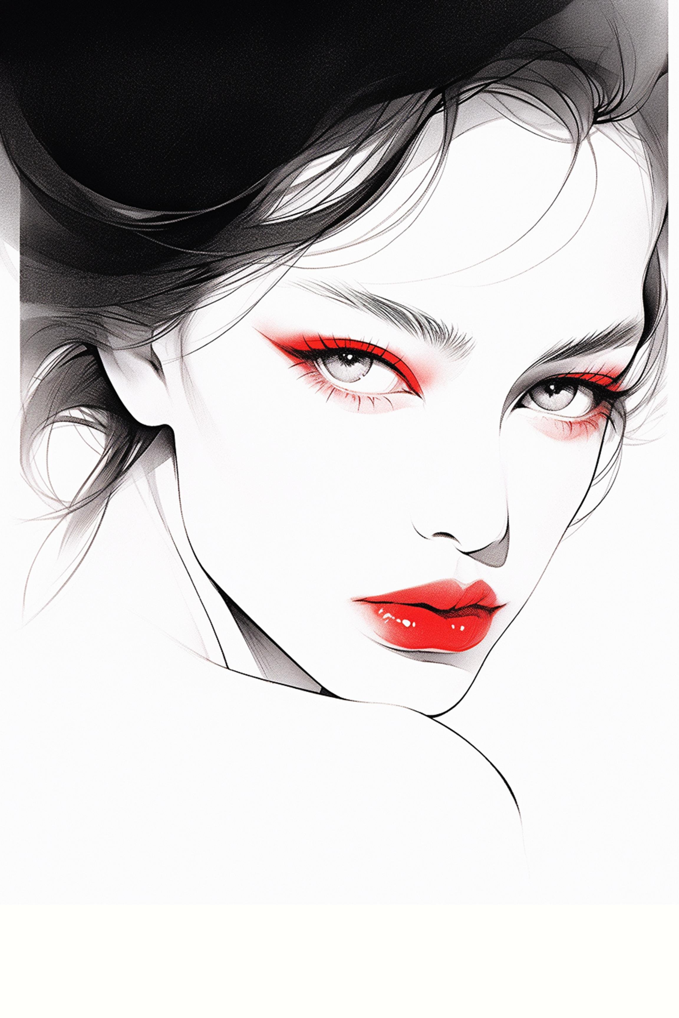 #63 Color Drawing Facial — Beauty, Style, and Expression in Every Detail.— 24H × 36 W Digital Art - MWS-CDF--0063