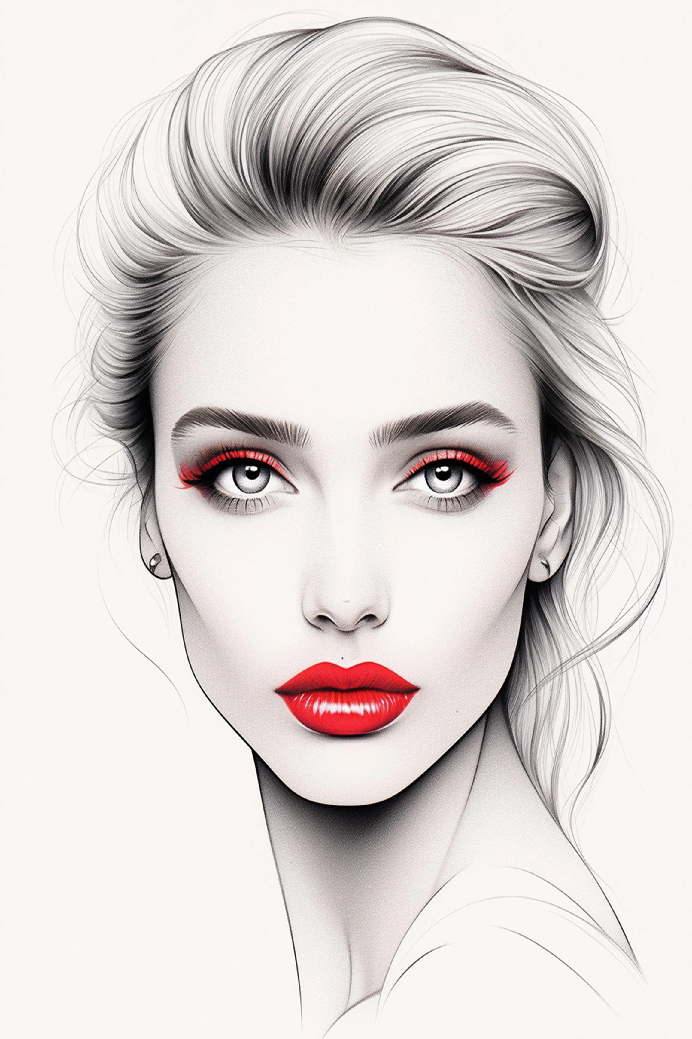 #145 Color Drawing Facial — Beauty, Style, and Expression in Every Detail.— 24H × 36 W Digital Art - MWS-CDF--0145