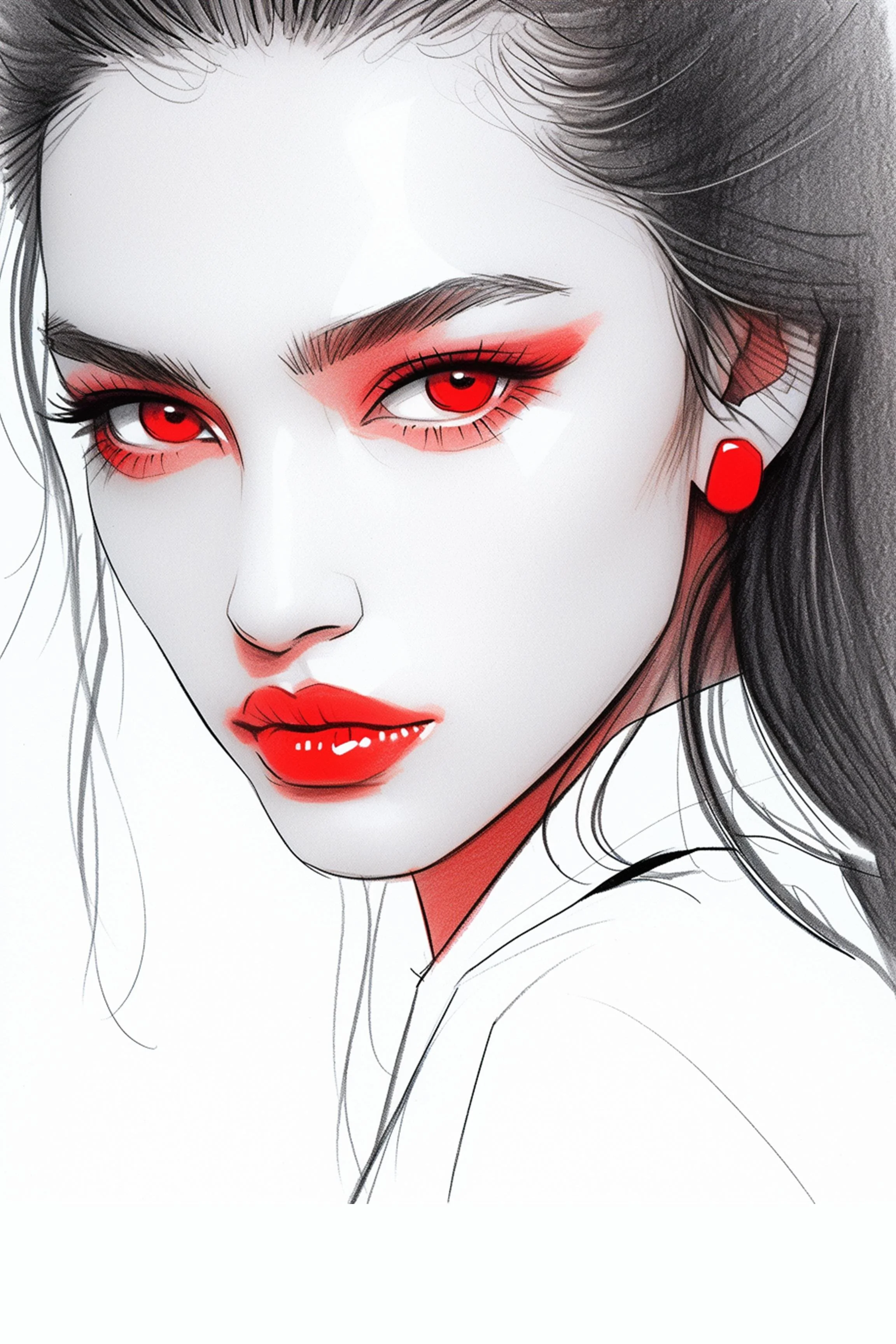 #39 Color Drawing Facial — Beauty, Style, and Expression in Every Detail.— 24H × 36 W Digital Art - MWS-CDF--0039