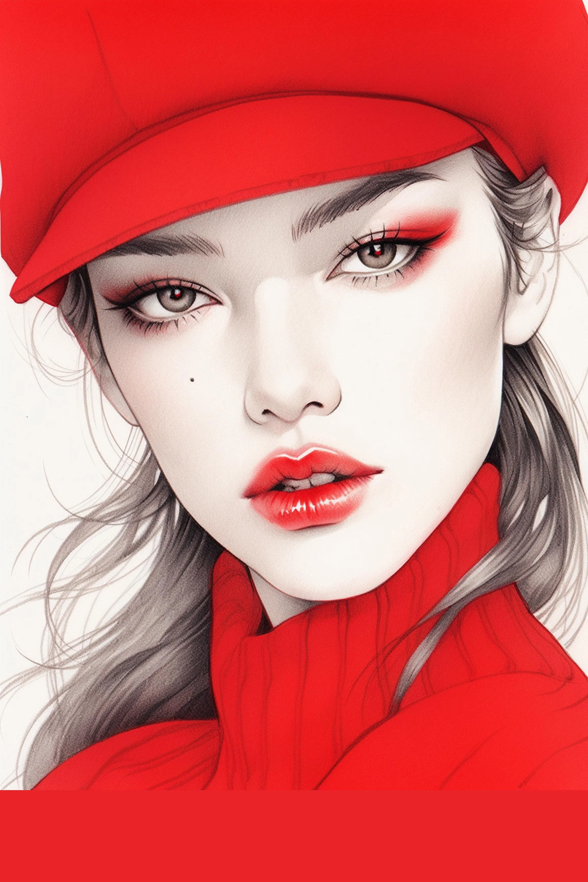 #45 Color Drawing Facial — Beauty, Style, and Expression in Every Detail.— 24H × 36 W Digital Art - MWS-CDF--0045