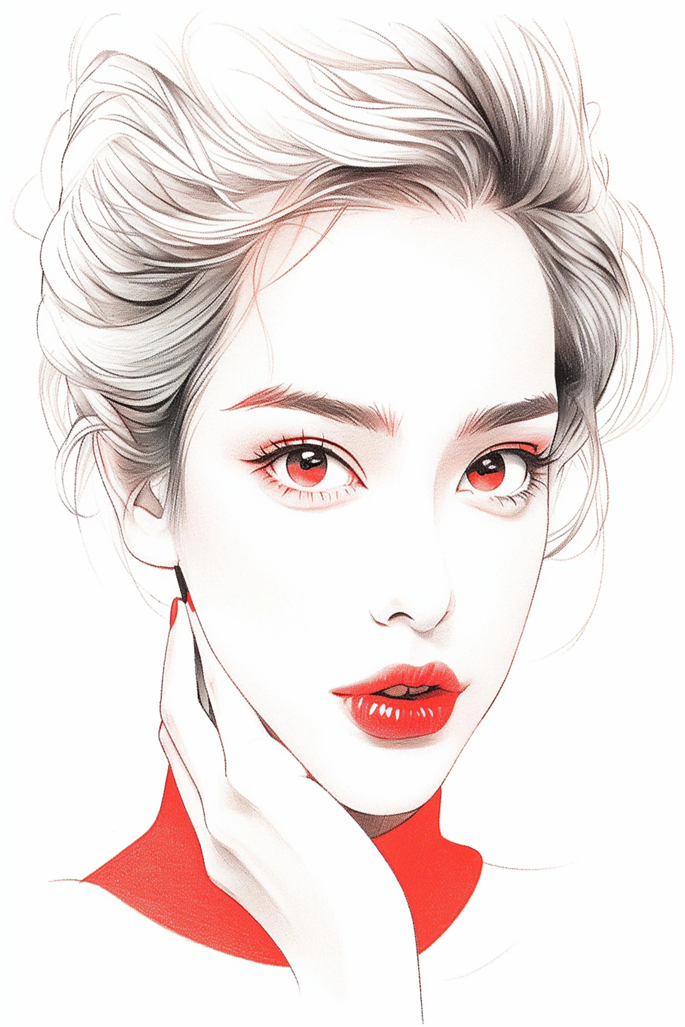 #75 Color Drawing Facial — Beauty, Style, and Expression in Every Detail.— 24H × 36 W Digital Art - MWS-CDF--0075