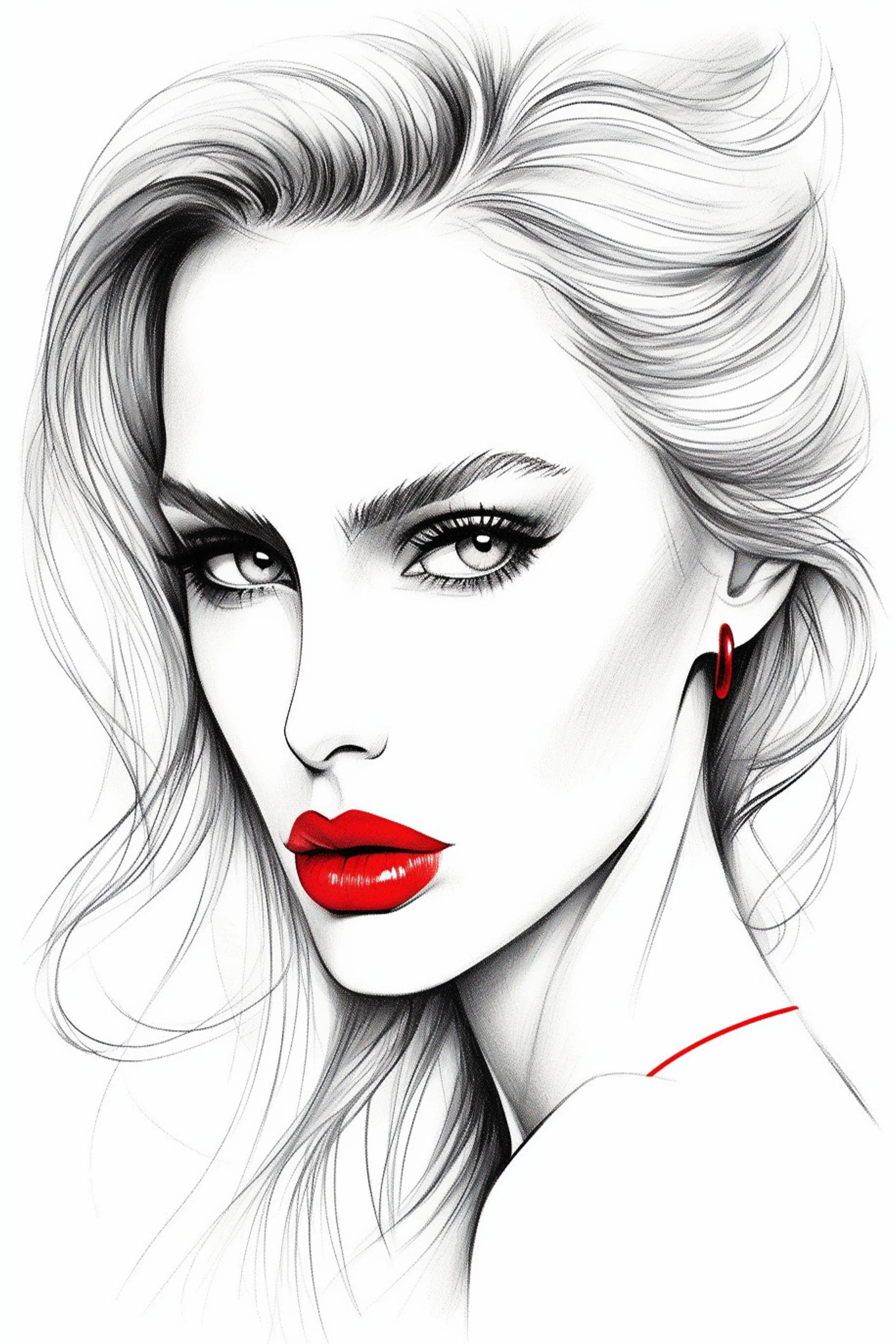 #151 Color Drawing Facial — Beauty, Style, and Expression in Every Detail.— 24H × 36 W Digital Art - MWS-CDF--0151