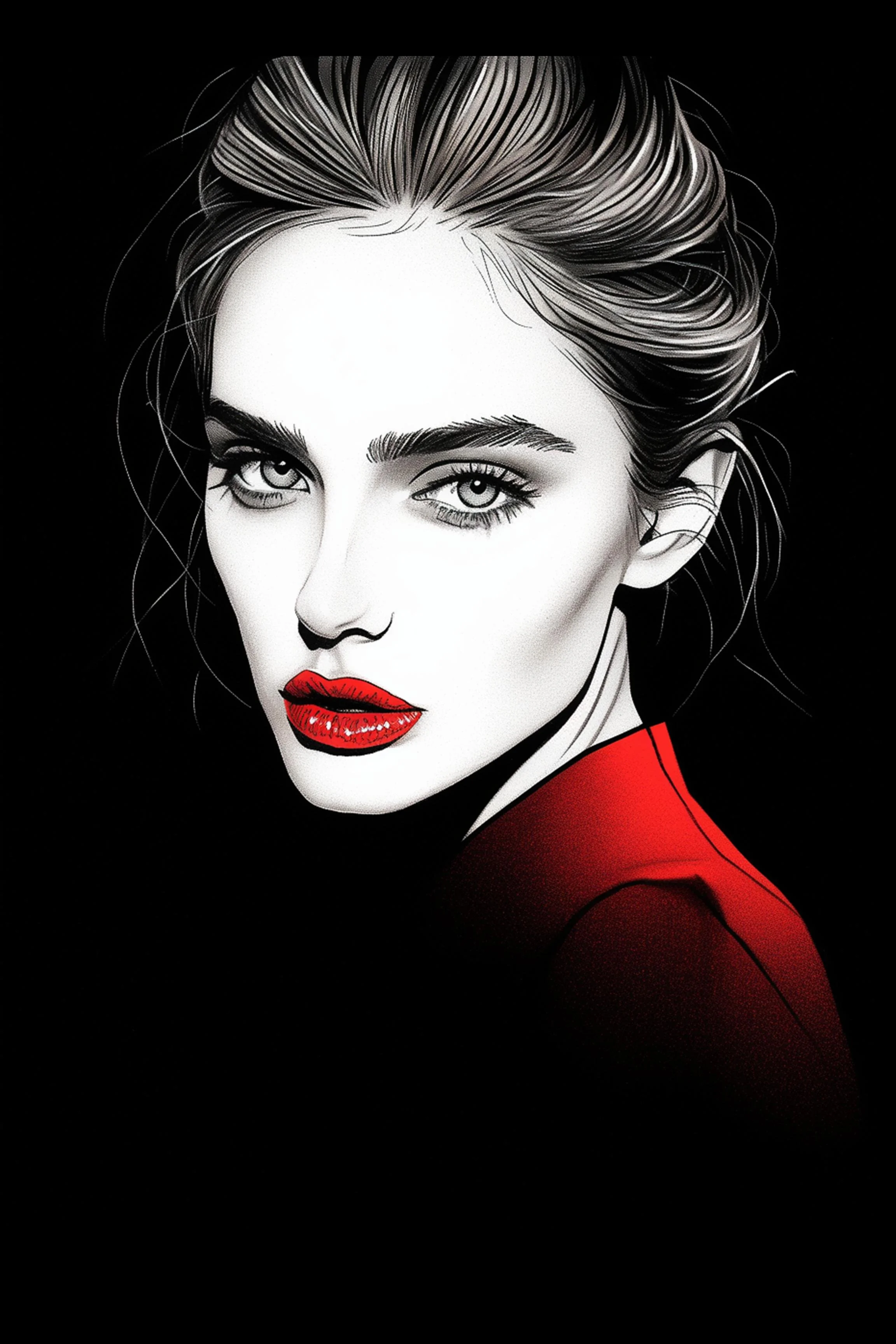 #17 Color Drawing Facial — Beauty, Style, and Expression in Every Detail.— 24H × 36 W Digital Art - MWS-CDF--0017