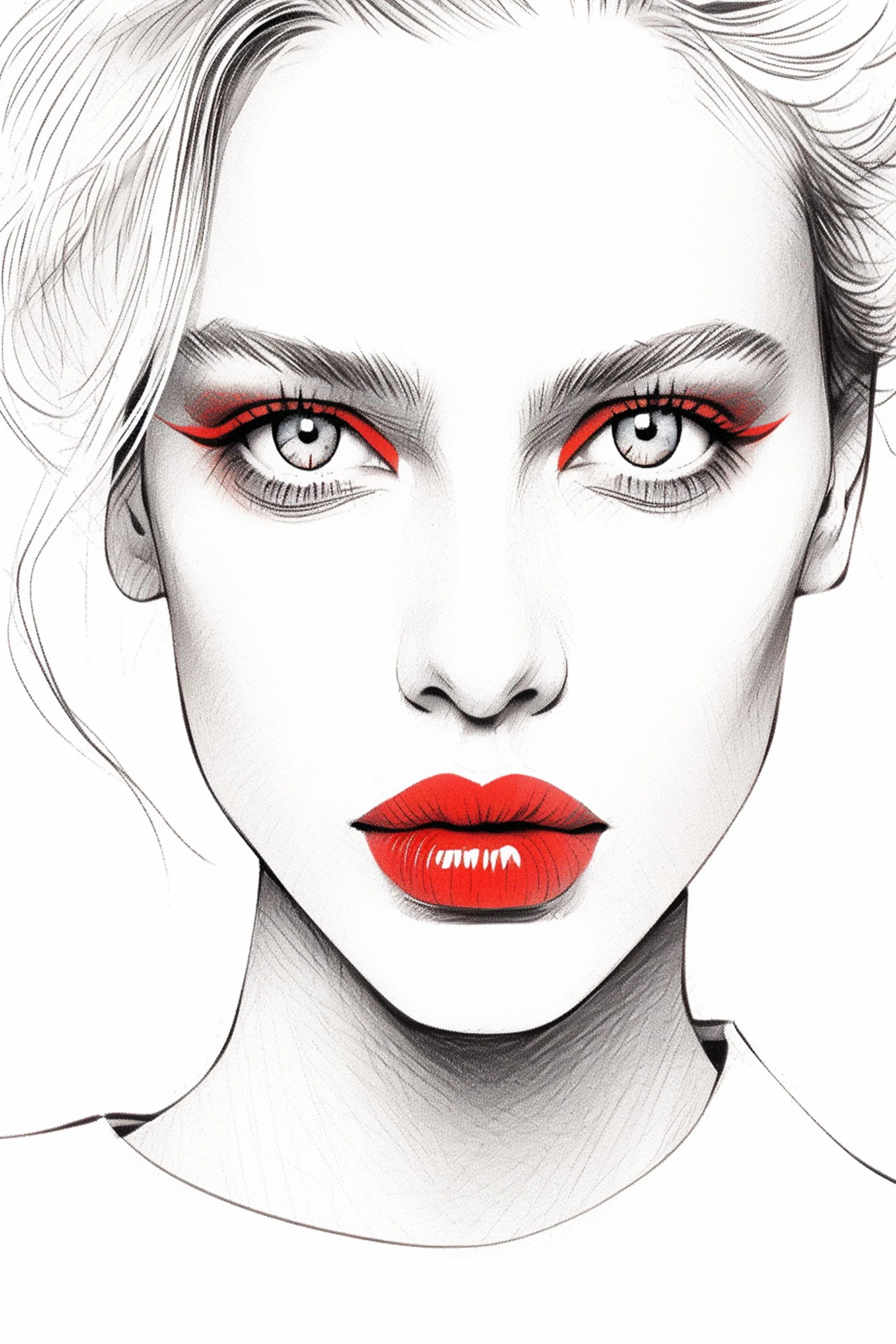 #134 Color Drawing Facial — Beauty, Style, and Expression in Every Detail.— 24H × 36 W Digital Art - MWS-CDF--0134