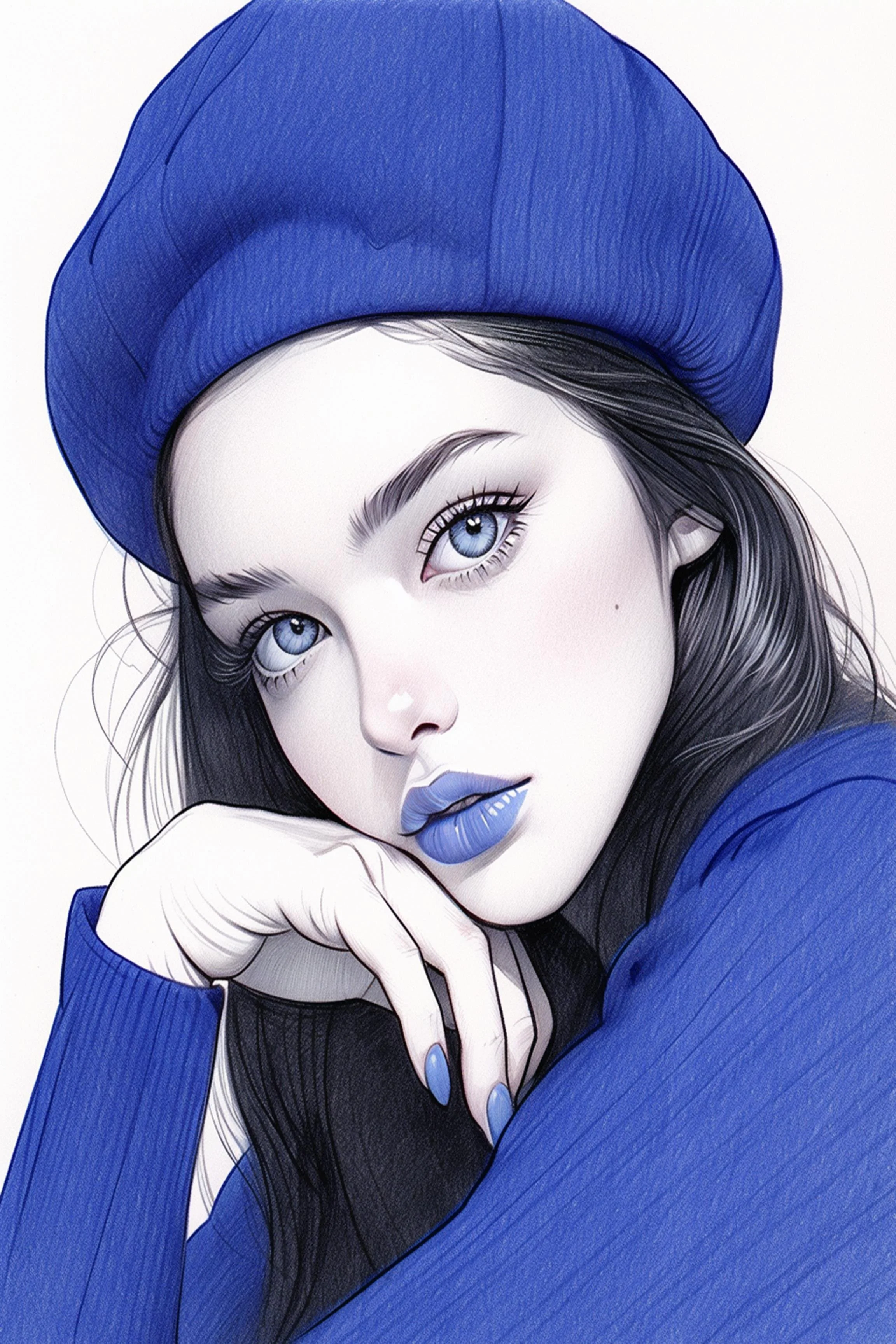 #91 Color Drawing Facial — Beauty, Style, and Expression in Every Detail.— 24H × 36 W Digital Art - MWS-CDF--0091