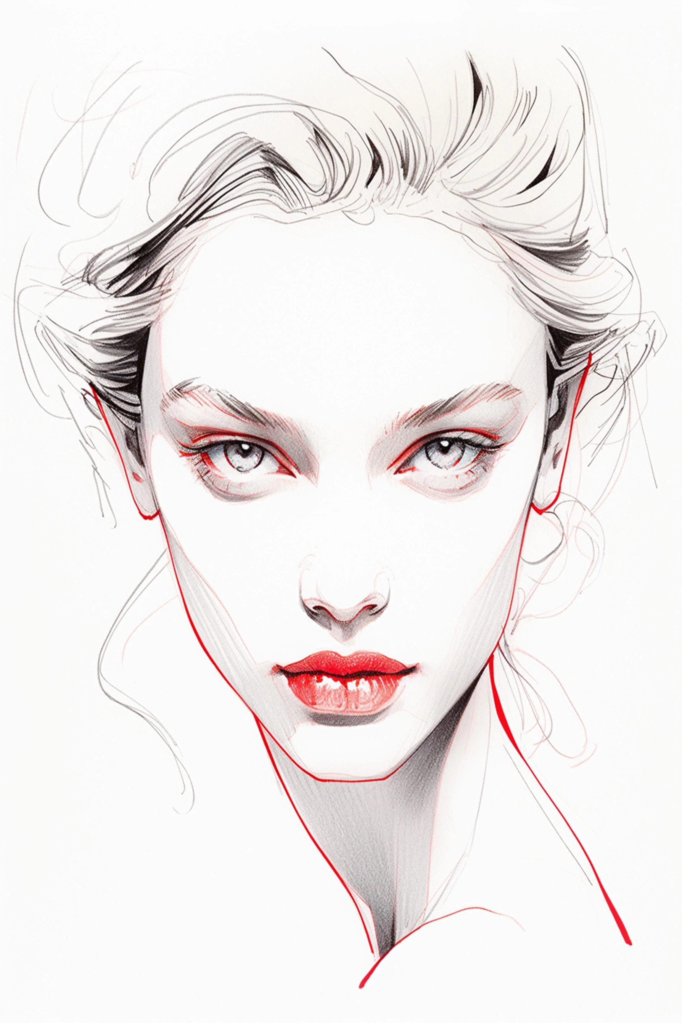 #142 Color Drawing Facial — Beauty, Style, and Expression in Every Detail.— 24H × 36 W Digital Art - MWS-CDF--0142
