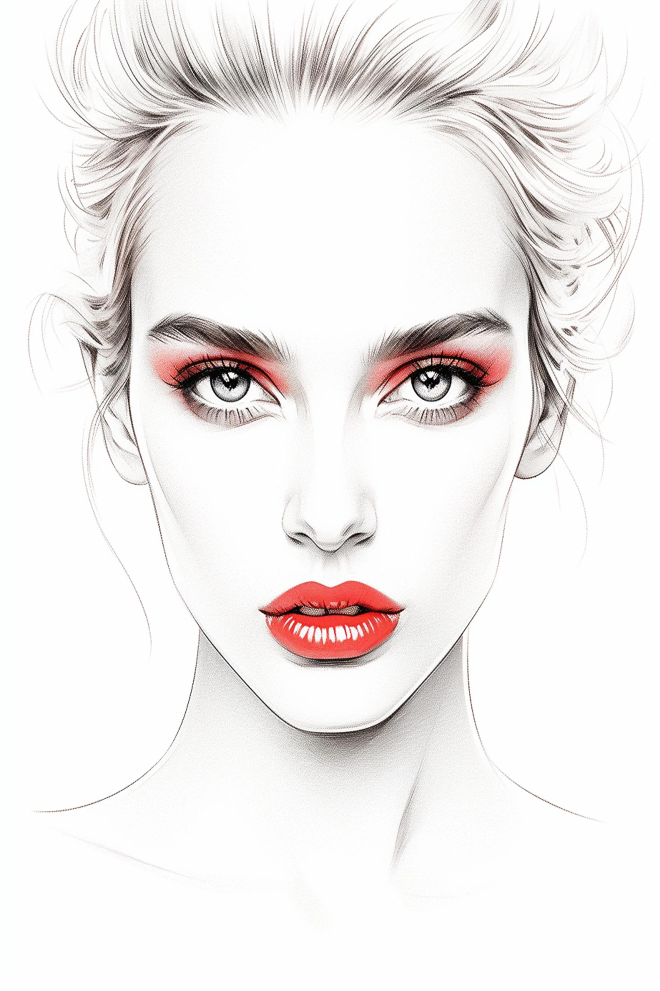 #135 Color Drawing Facial — Beauty, Style, and Expression in Every Detail.— 24H × 36 W Digital Art - MWS-CDF--0135
