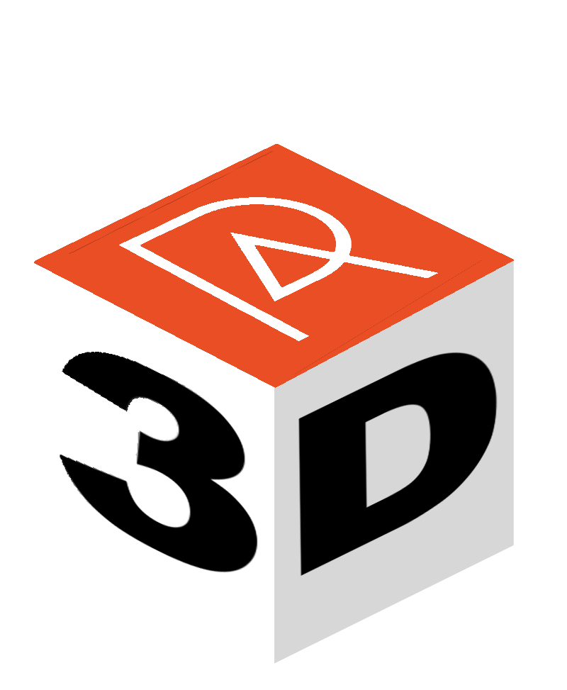 3D cube with orange top face displaying a white eye diagram, white side face with large black '3', and gray side face with large black 'D'