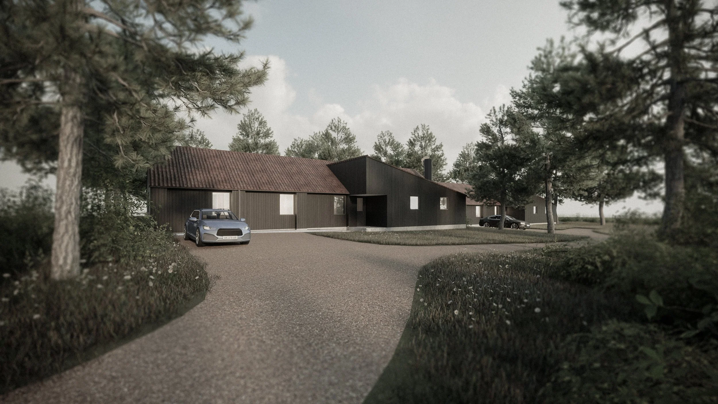 Render of residential development in woodland
