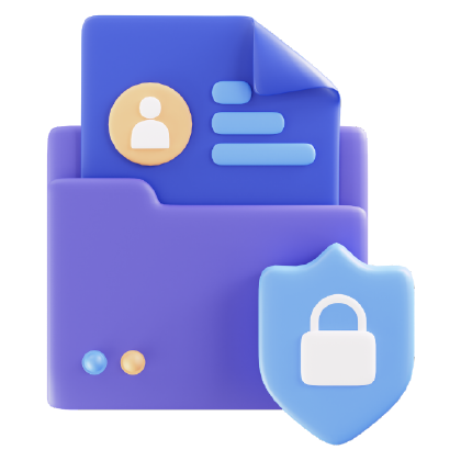 un dossier contenant une fiche de données personnelles protégé par un bouclier avec un cadenas