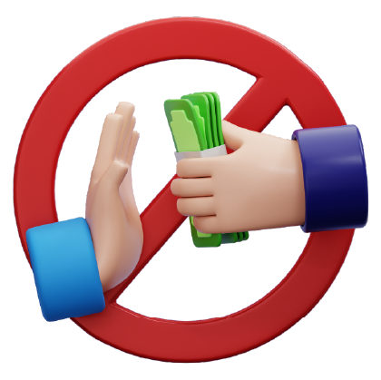 une main tend de l'argent à une autre qui refuse, en fond un signe interdit