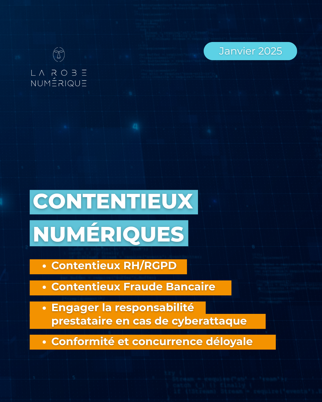 Image fond bleu numérique - titre "Contentieux numériques" Janvier 2025