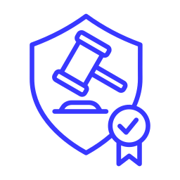 Marteau de justice dans un bouclier avec un badge ok