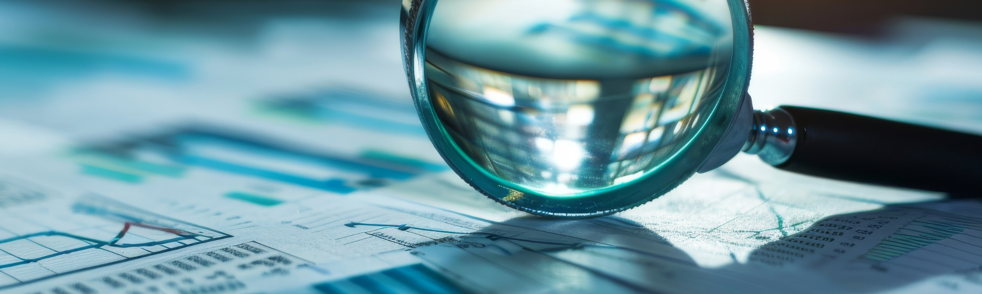 loupe reposant sur des documents d'analyse