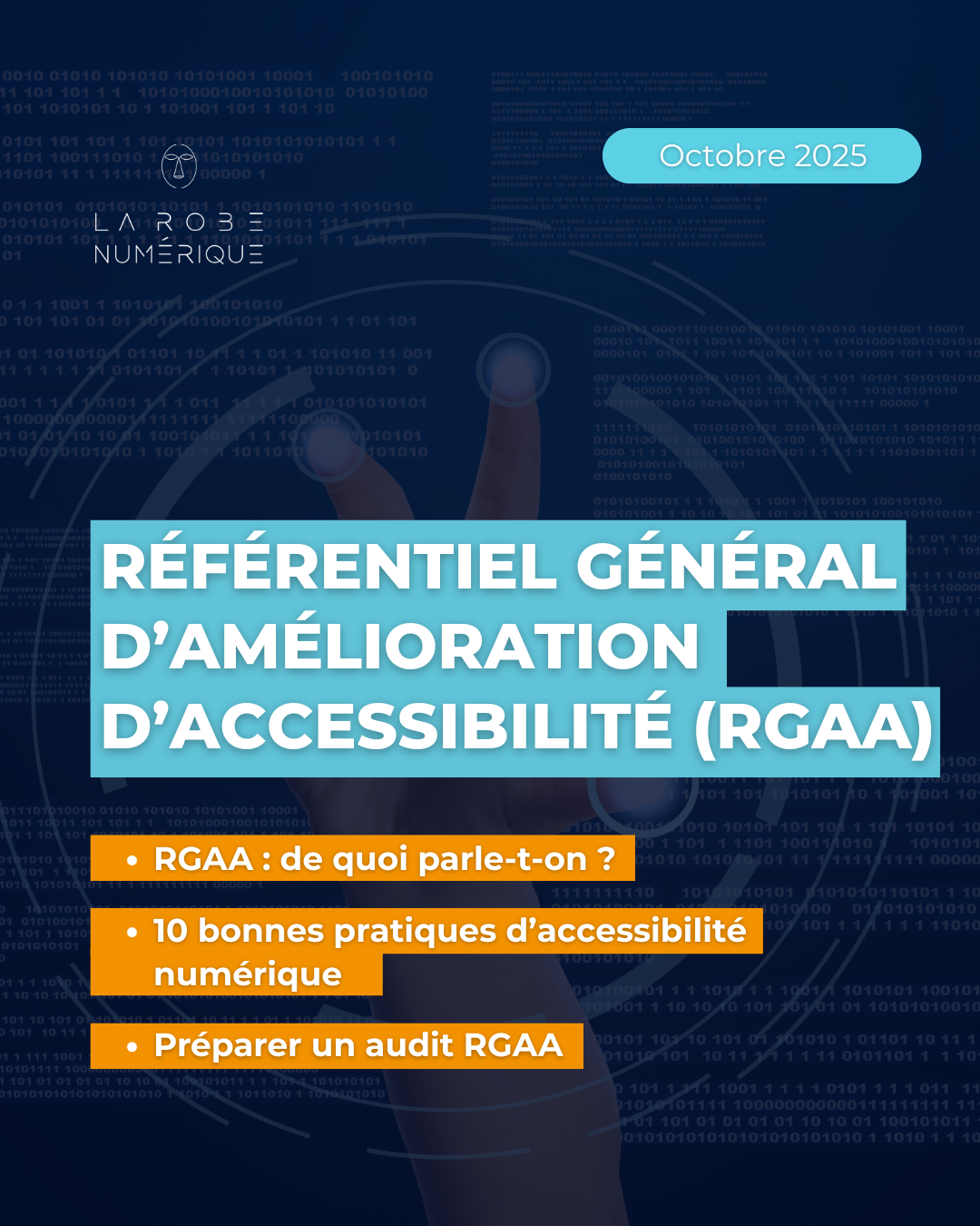 une main sur un écran digital - titre "referentiel general d'amelioration d'accessibilite" octobre 2026