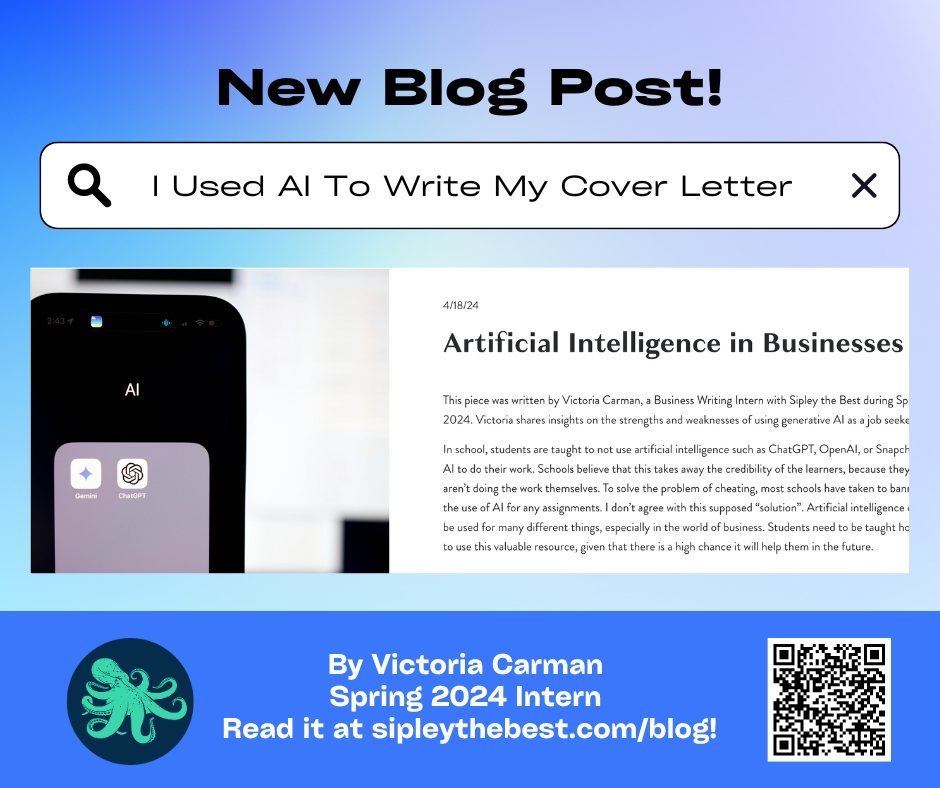 Our intern Victoria Carman tested out AI, asking ChatGPT to write a cover letter for her. Read her tips on using AI in your job search on our blog here: https://loom.ly/n69fhcs