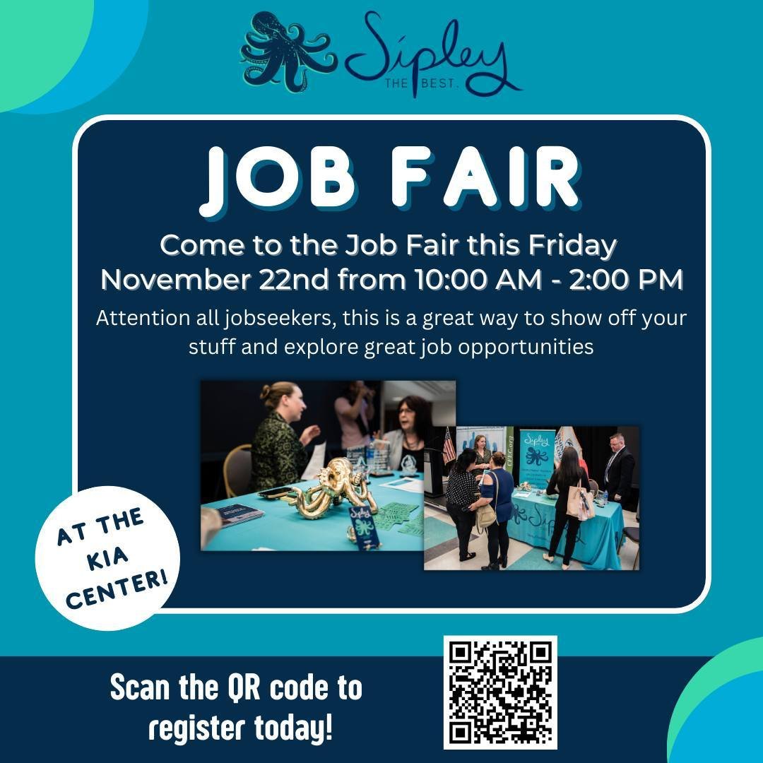 Join us on Friday, November 22nd, at the KIA Center in downtown Orlando of Florida! Dozens of employers, including Sipley the Best, will be hiring for part-time and full-time roles. Jobseekers, this is a great way to get out there, show off your skil