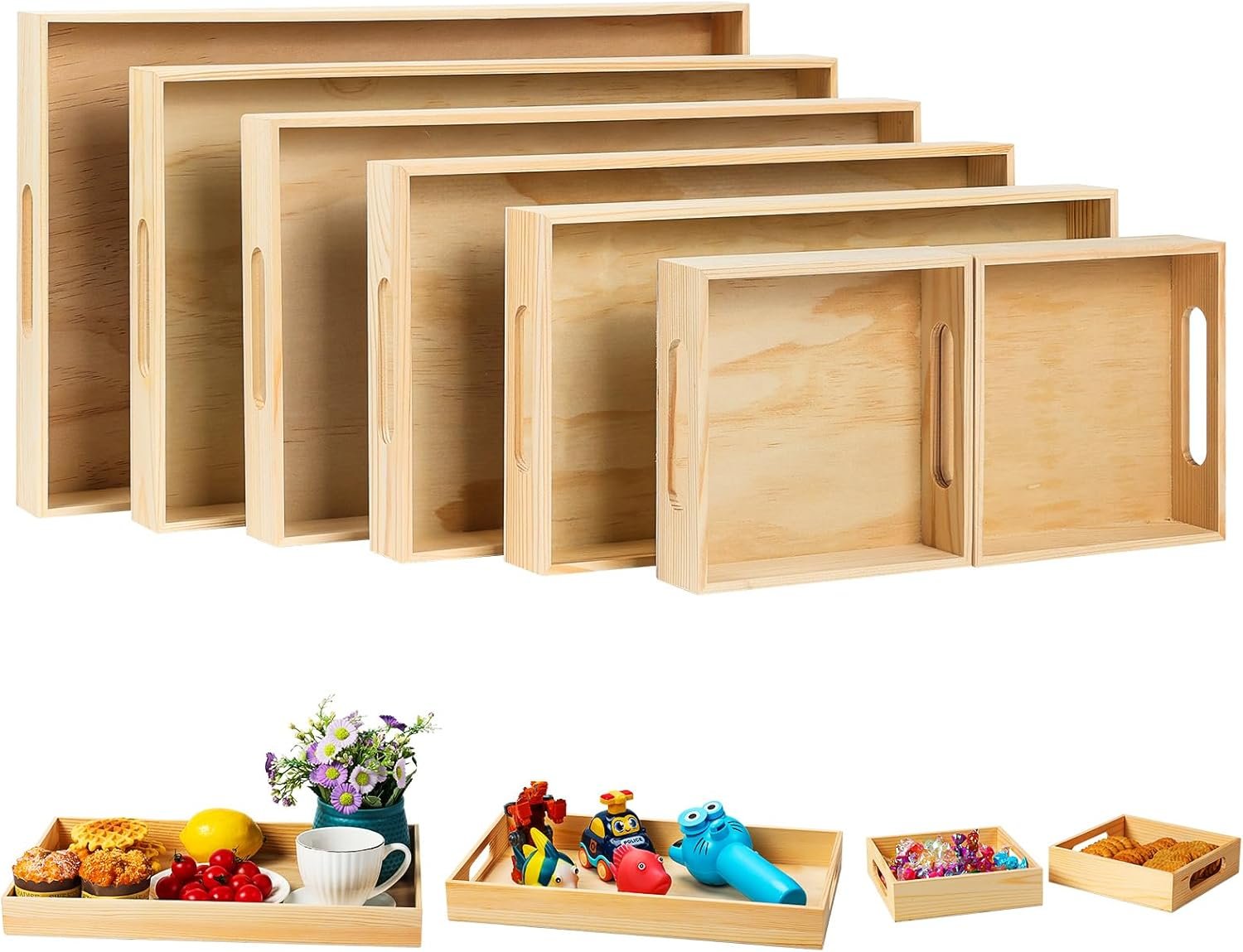 Wooden Serving Trays with Handles - Set