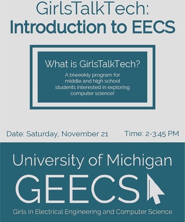 We're so excited for our first meeting, GirlsTalkTech: Introduction to EECS.  Hope to see all of you there! 
To RSVP, use the link in profile.
