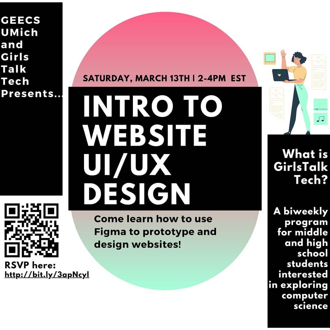 Join us for our Intro to Design session on Saturday 3/13 from 2pm-4pm EST! RSVP at http://bit.ly/3apNcyl
&bull;
&bull;
&bull;
&bull;
&bull;
&bull;
#code #codergirl #techgirl #girlswhocode #learntocode #design #ux #uiux