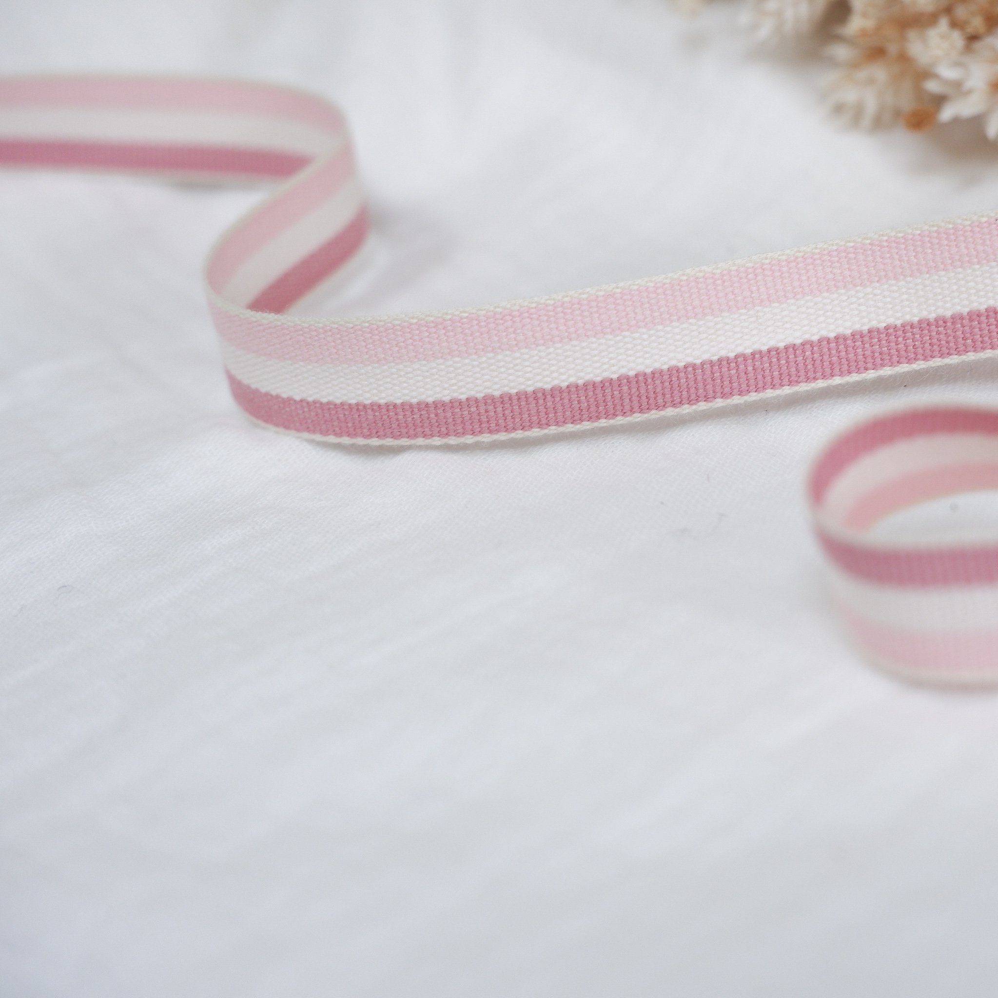 Ruban tricolore bayadère rose et écru 15 mm Made in France Jolie Boho