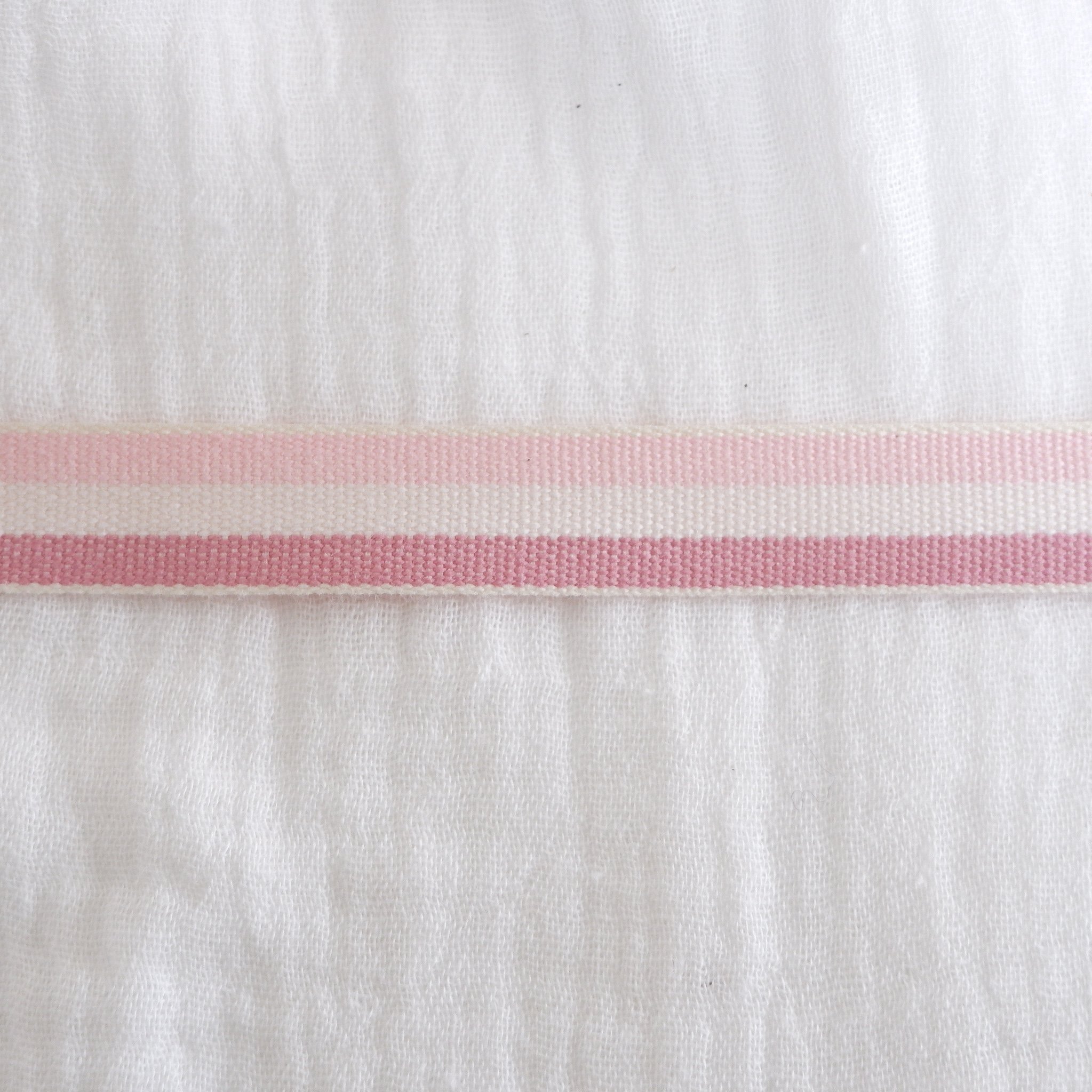 Ruban tricolore bayadère rose et écru 15 mm Made in France Jolie Boho